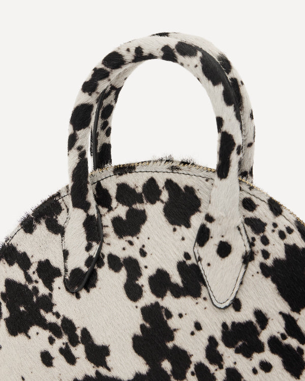 Black and white printed handbag with handles