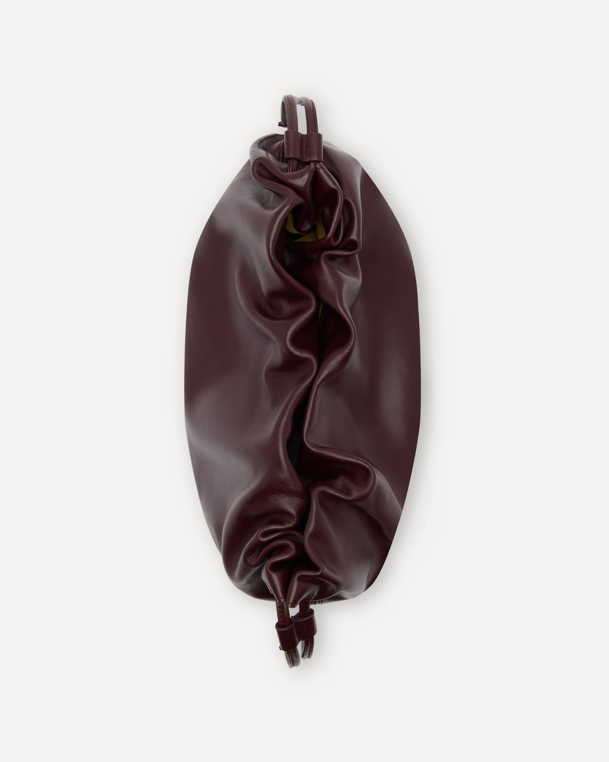 Brown drawstring pouch on a white background