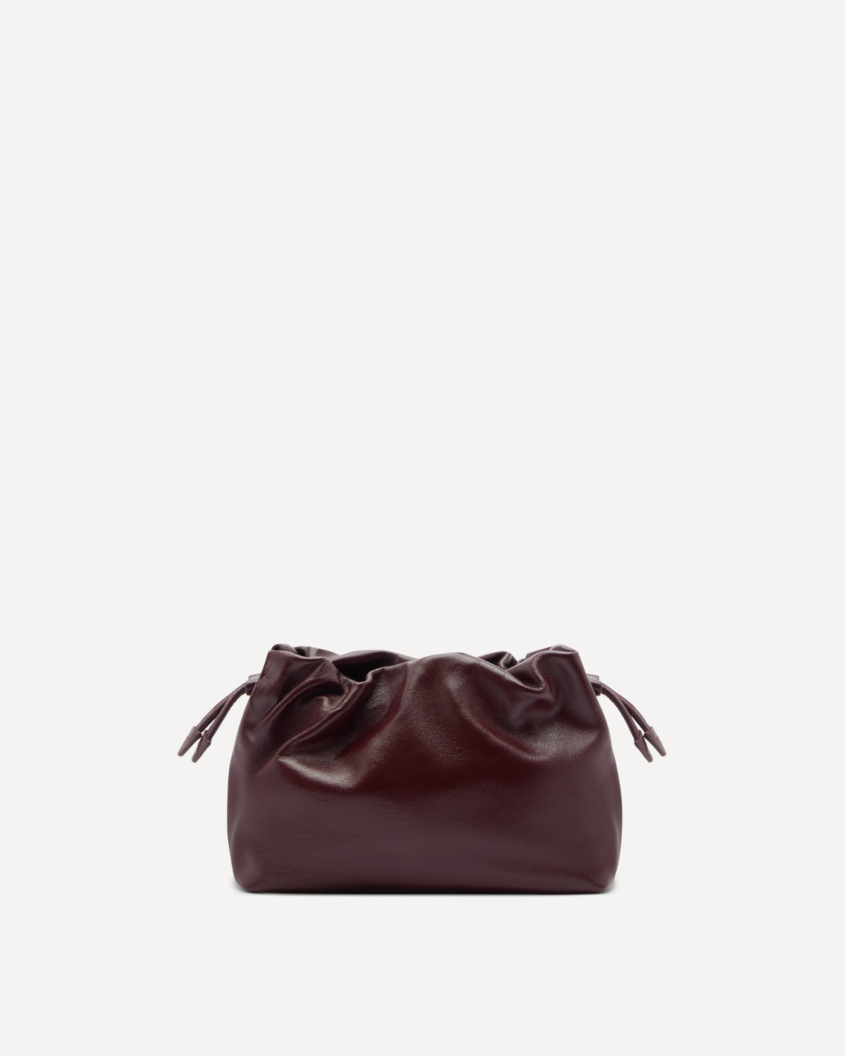 Burgundy leather clutch with drawstrings