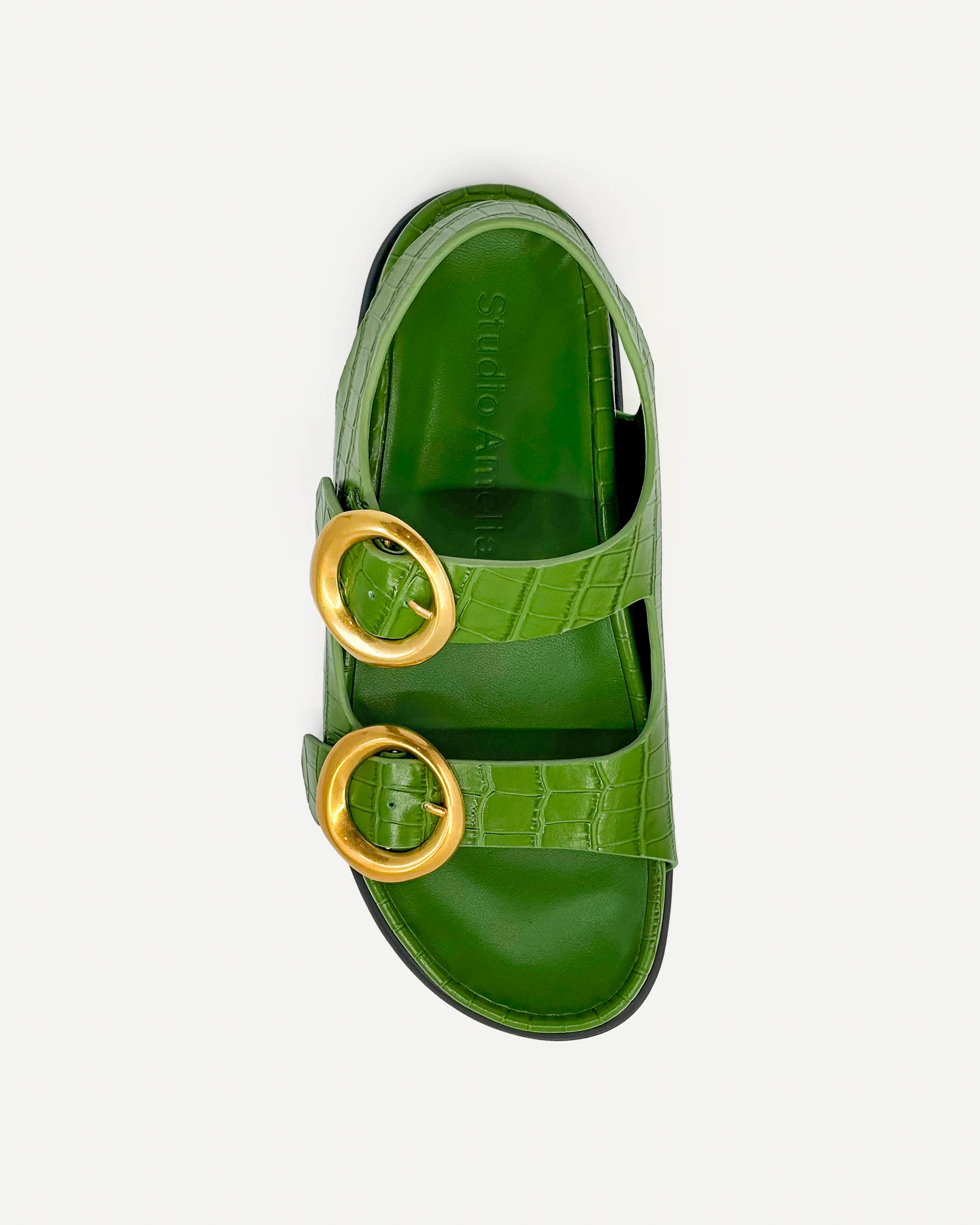 Allegra Chunky Flat Sandal | Sage Crocodile