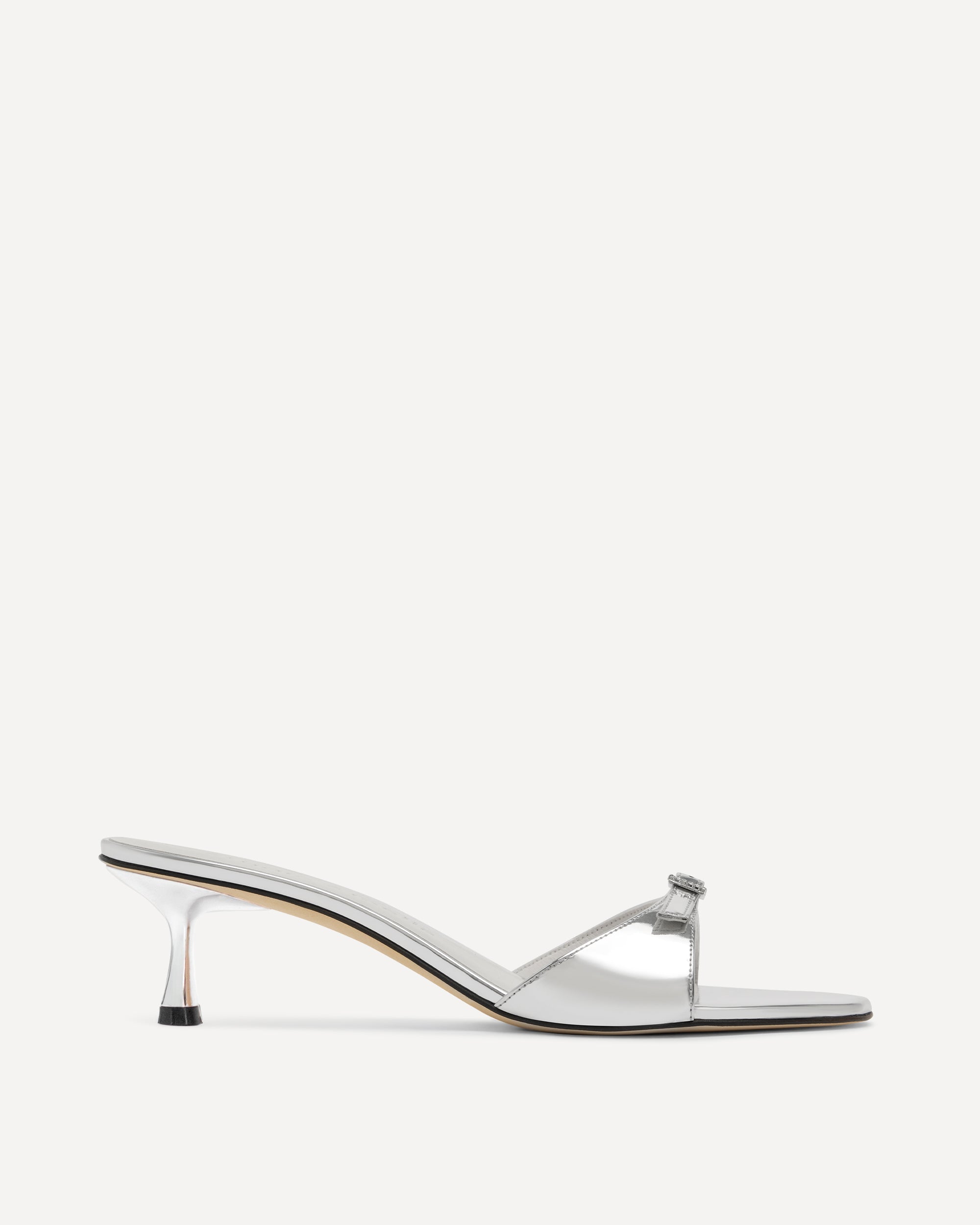 silver sandal with kitten heel