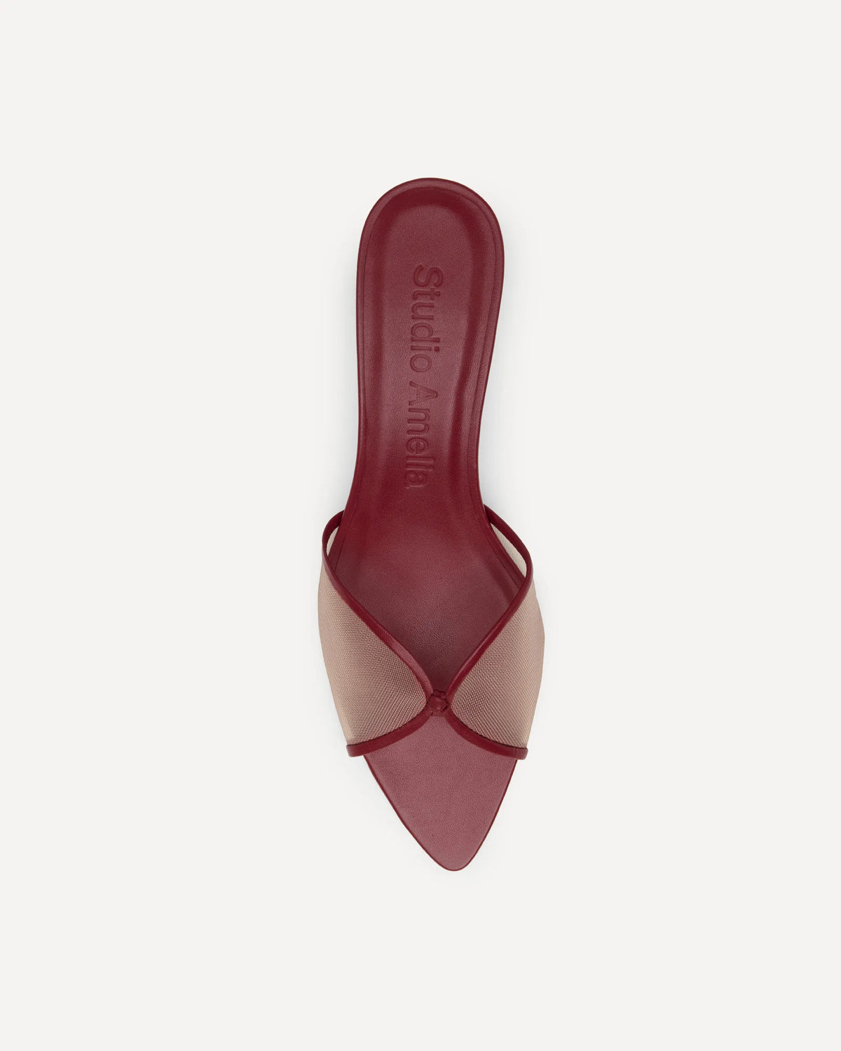 red pointed leather sandal with mesh upper