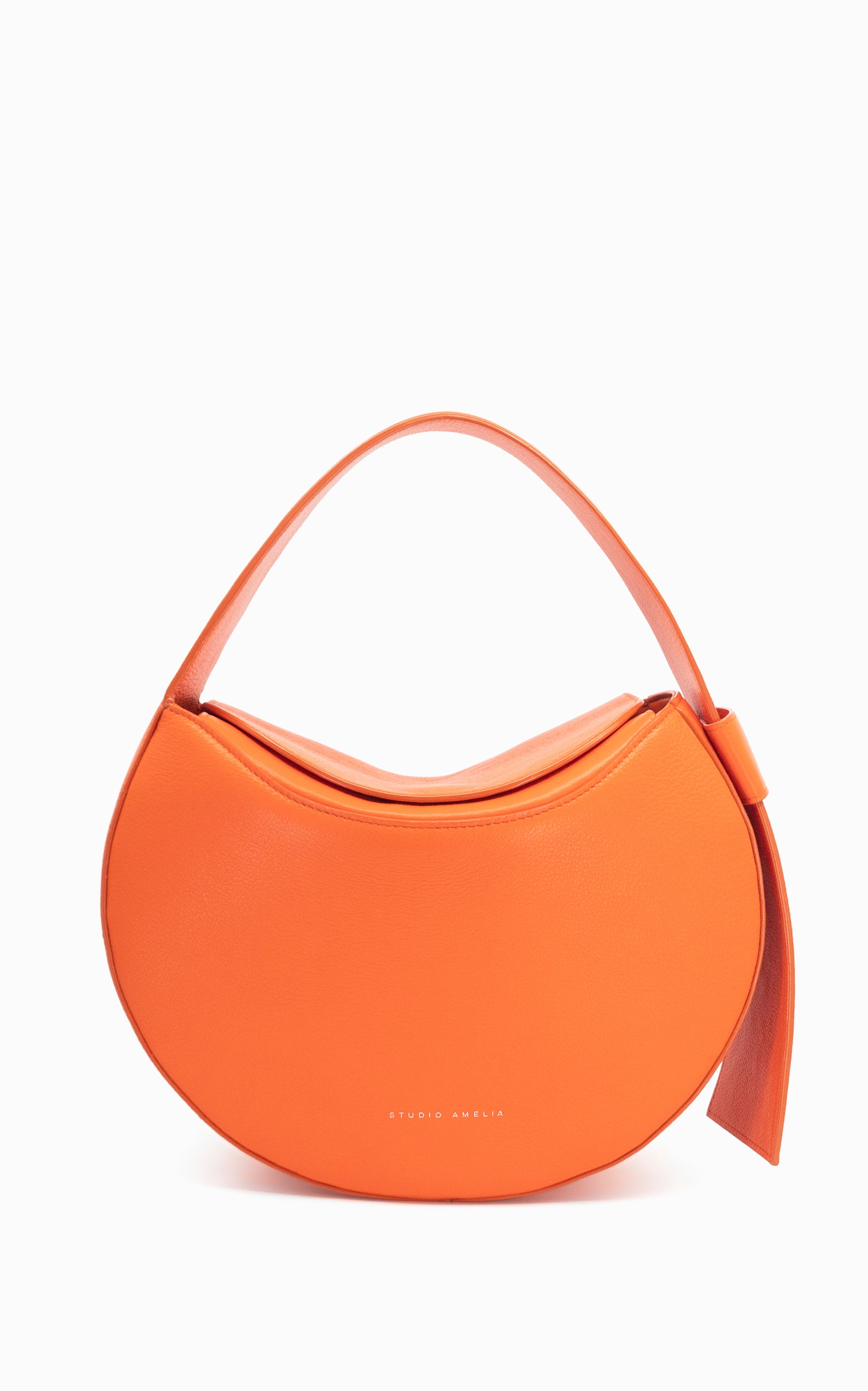 orange premium leather round handbag