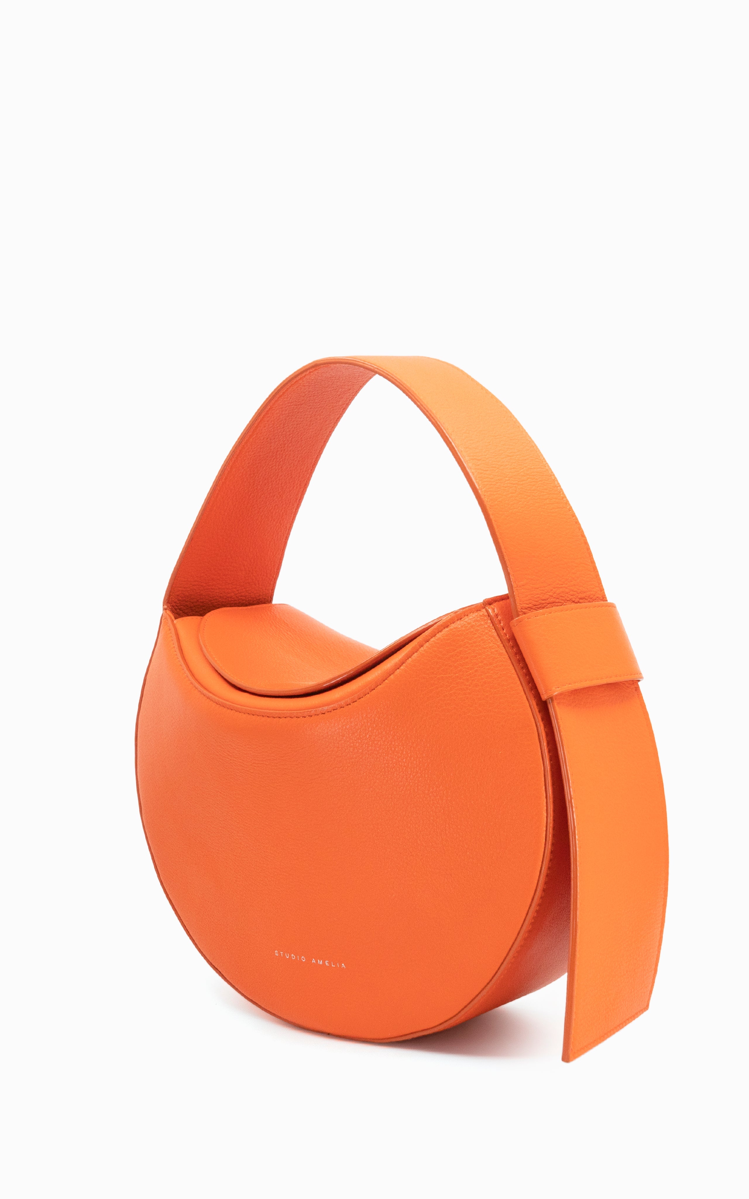 orange premium leather round handbag