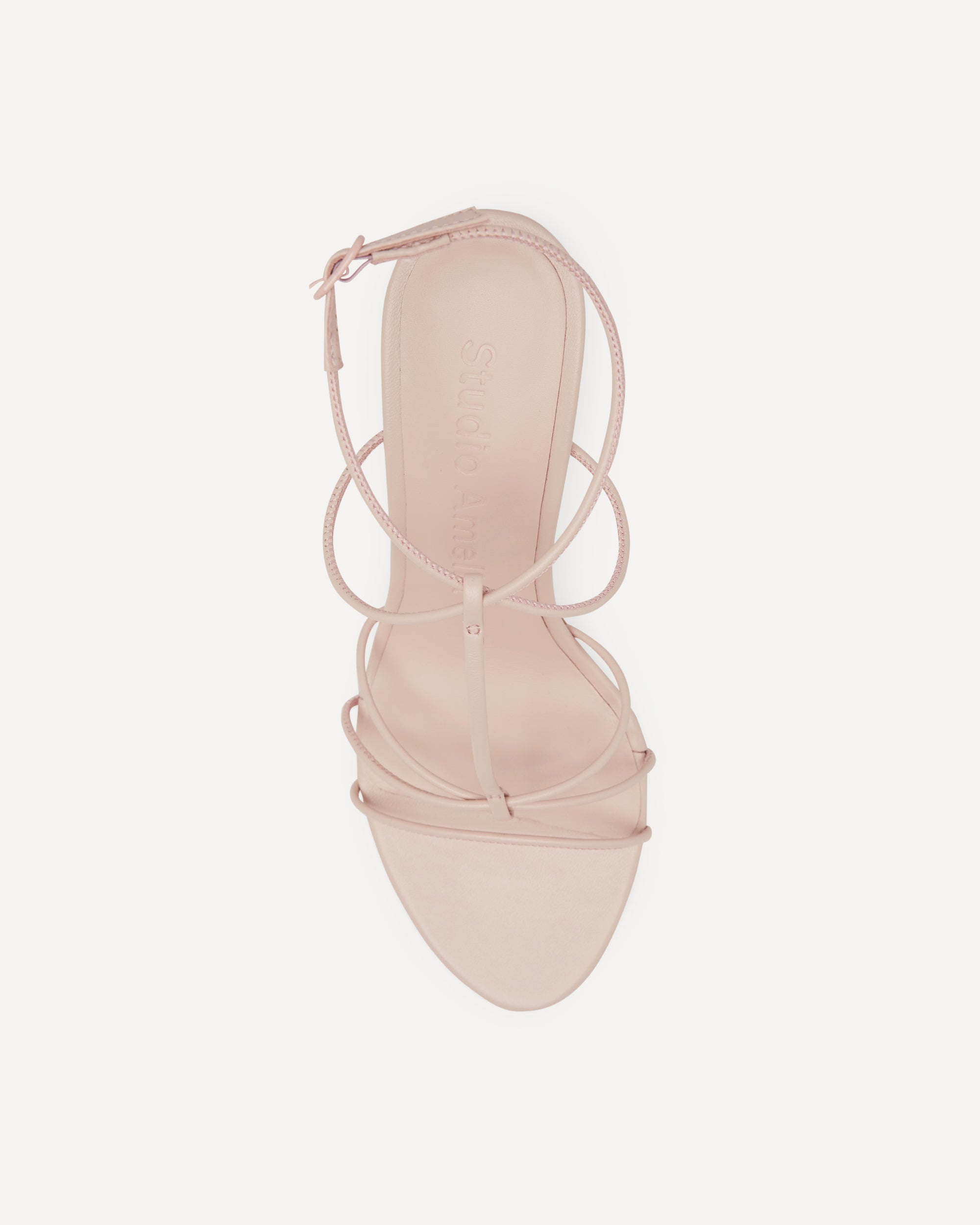 a blush pink strappy sandal with thin straps by Studio Amelia