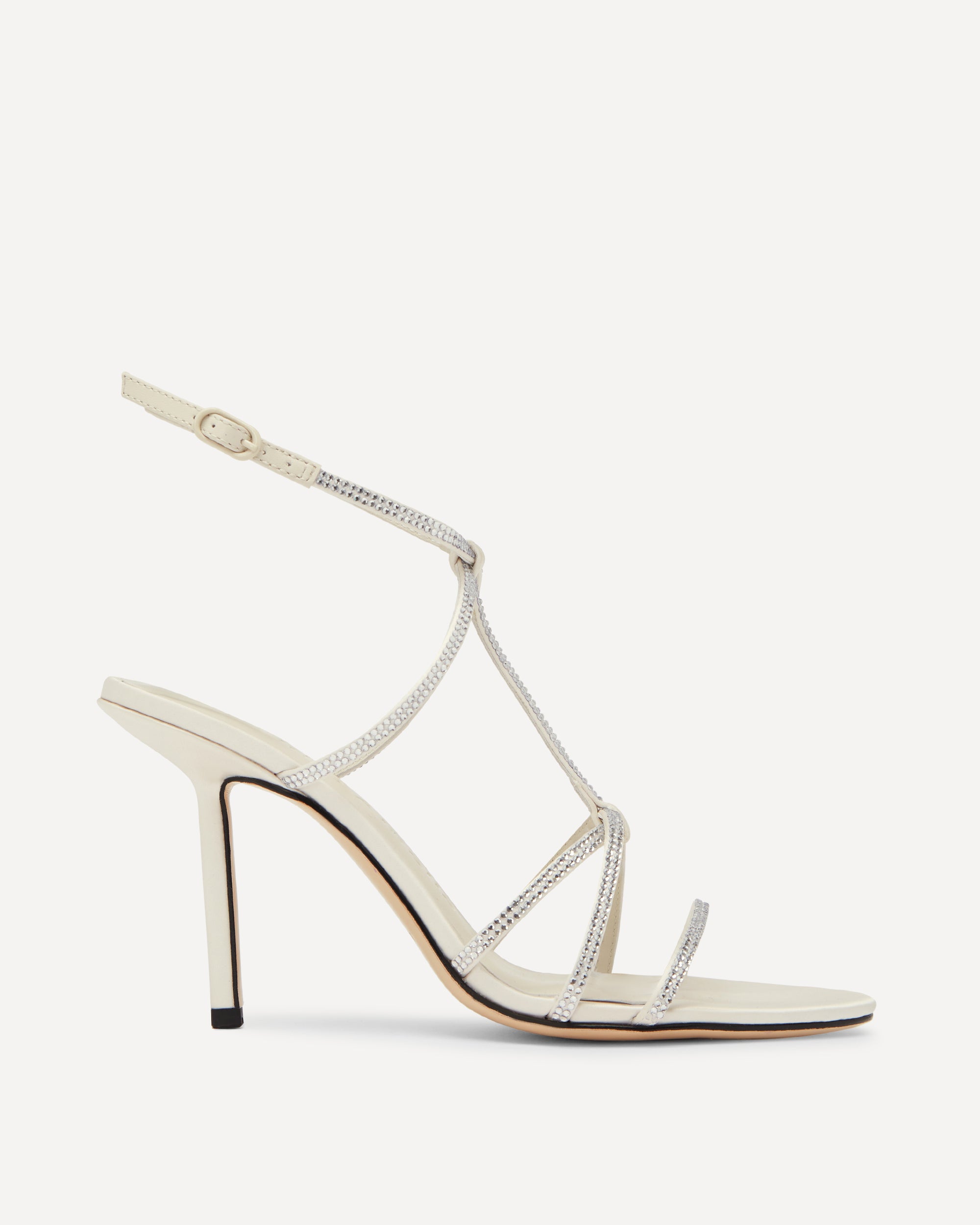 White high heeled sandal with thin diamante straps