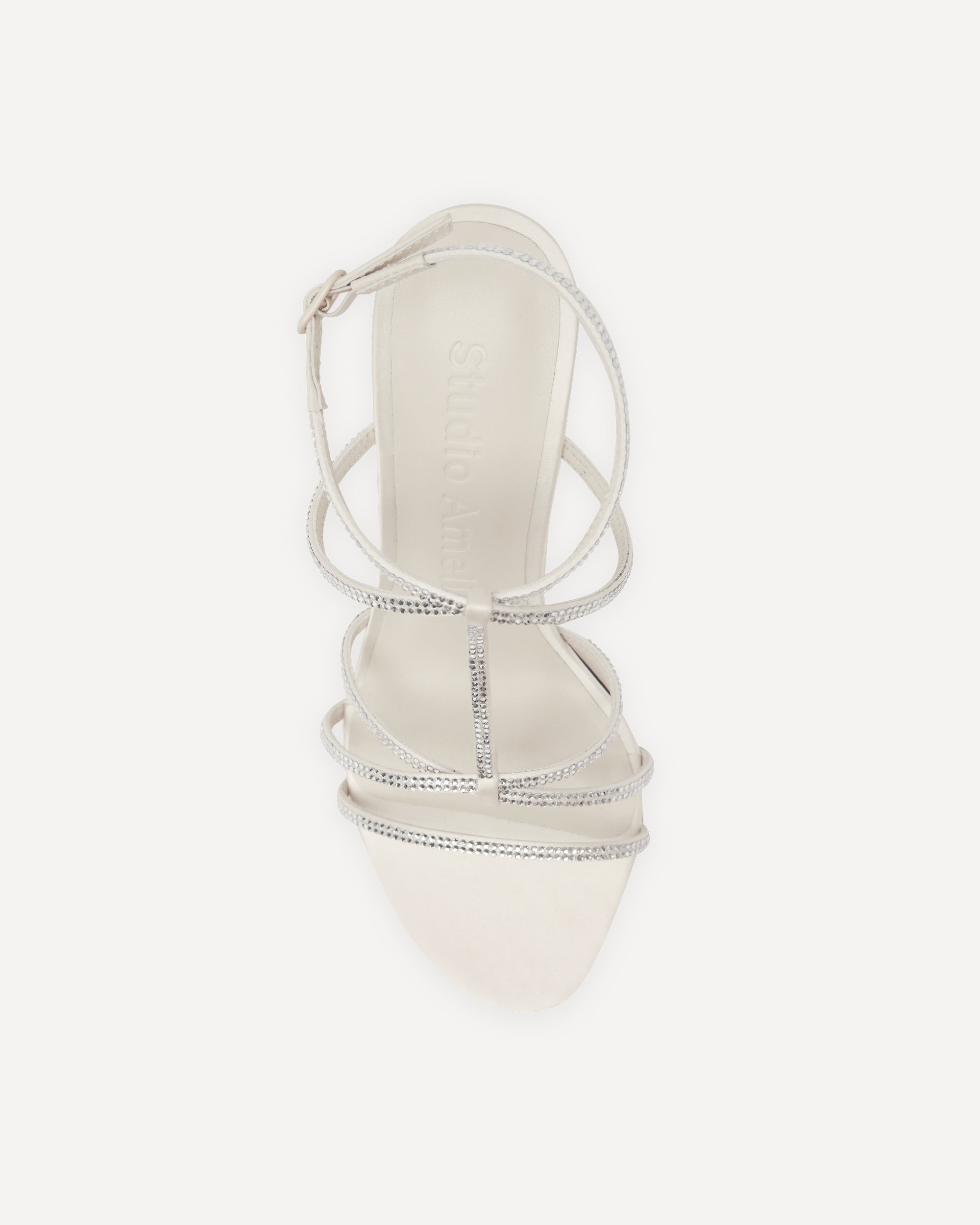 White sandal with thin diamante straps by Studio Amelia
