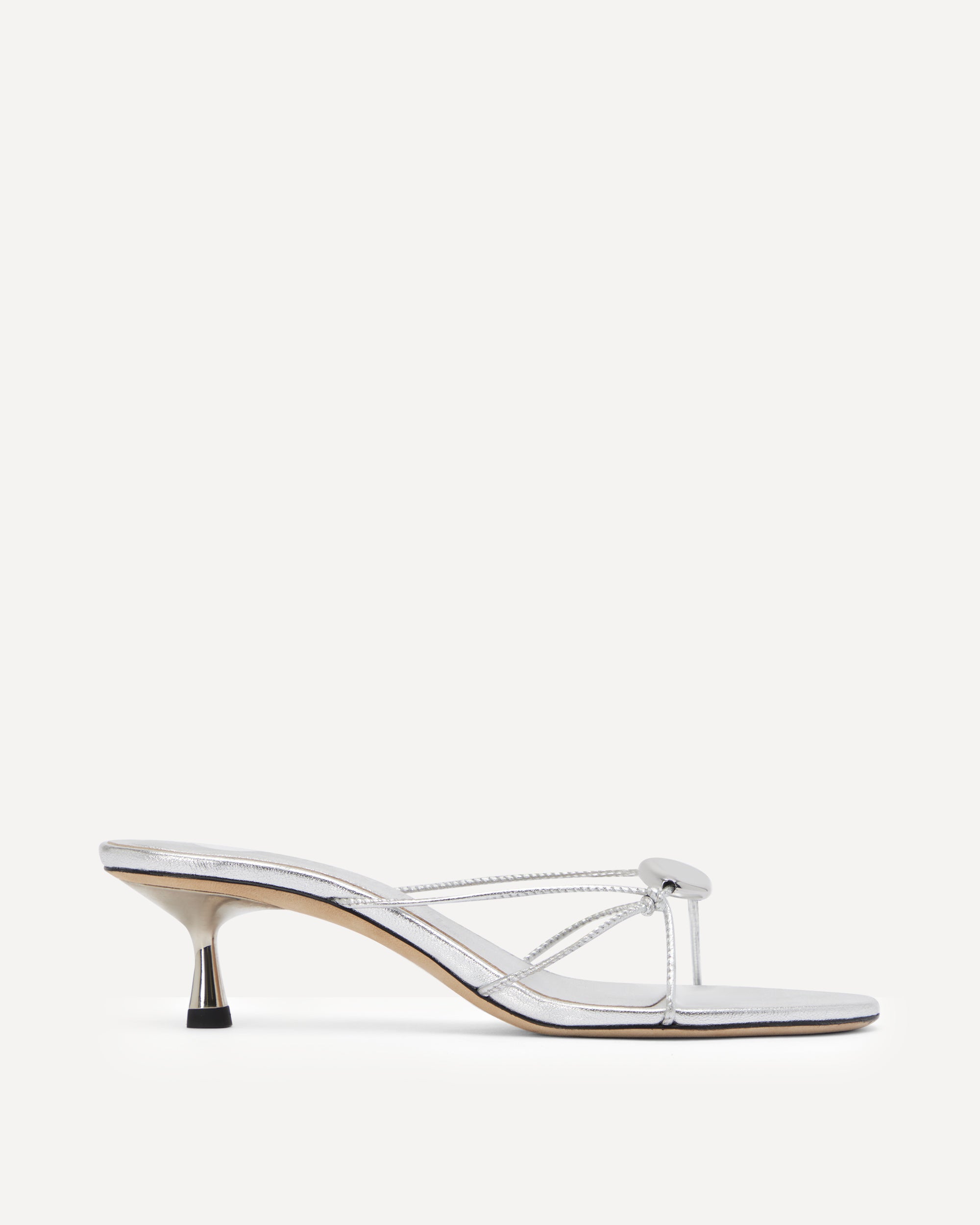 silver short heeled sandal with straps
