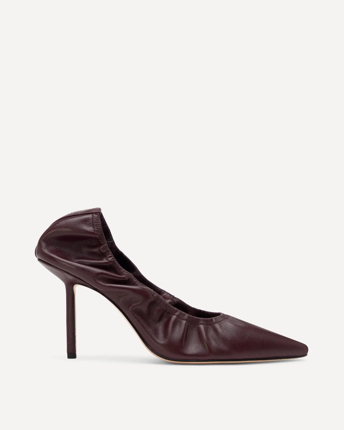Brown high-heeled shoe on a white background