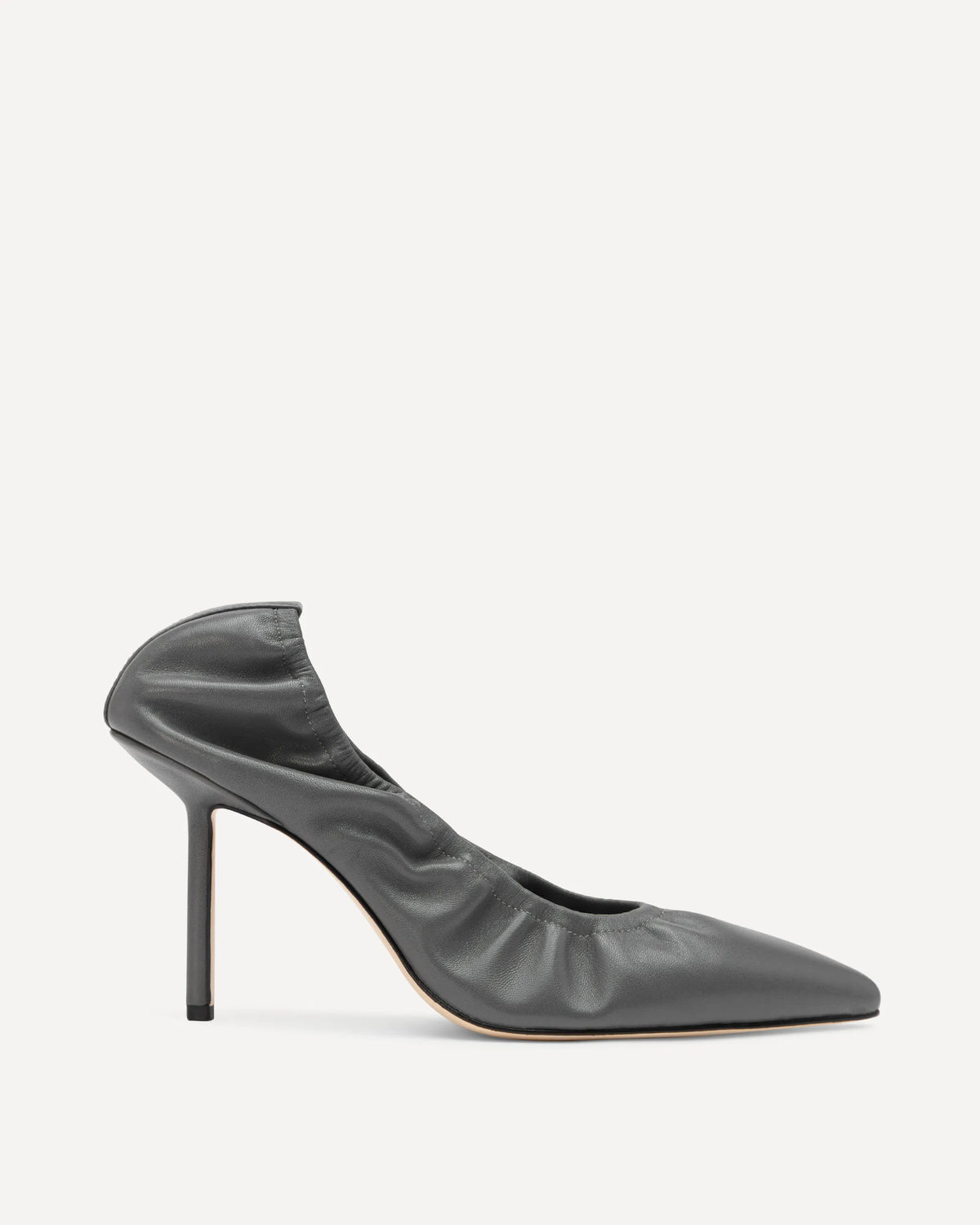 Gray high-heeled shoe on a white background
