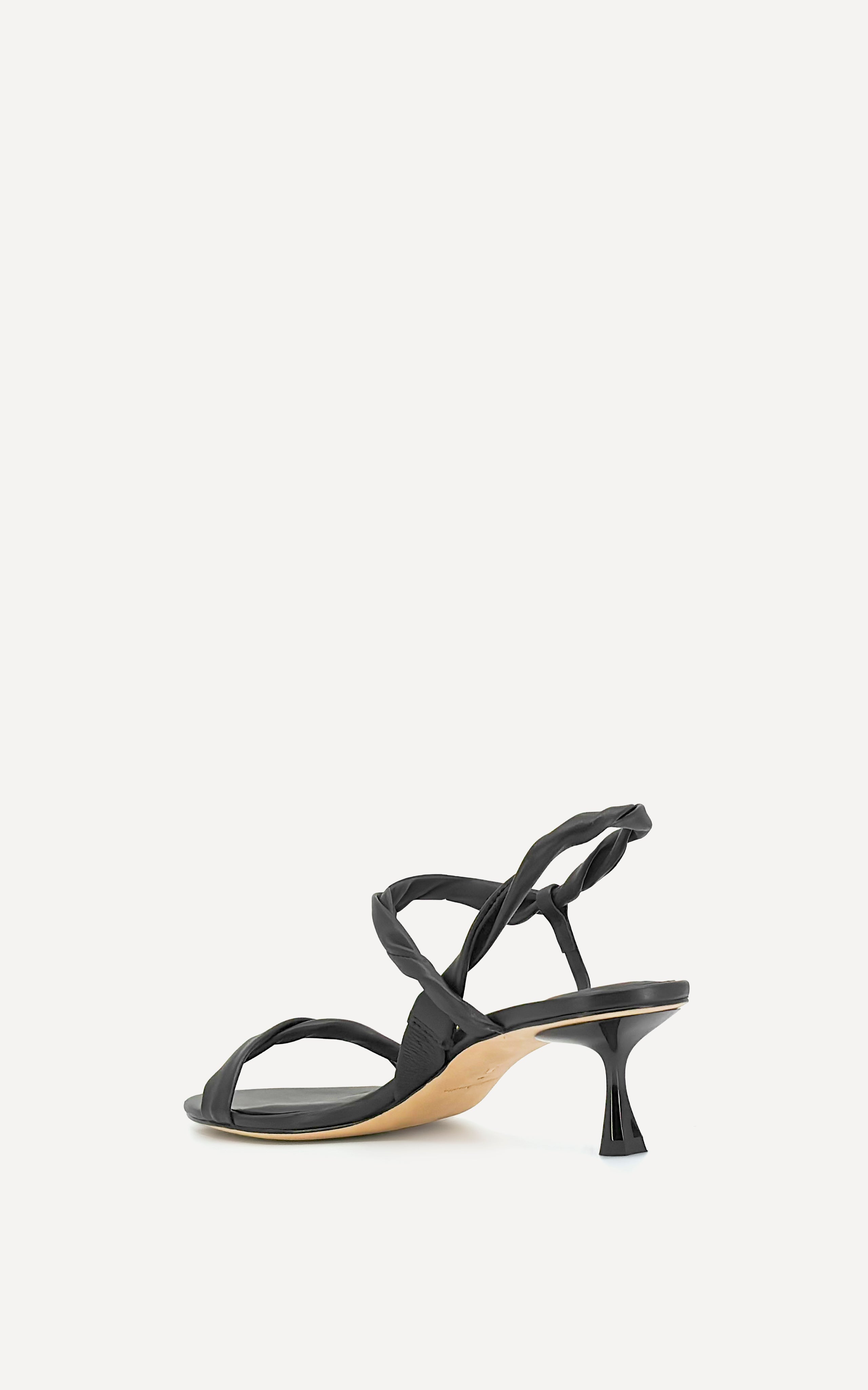 A black strappy leather kitten heel shoe