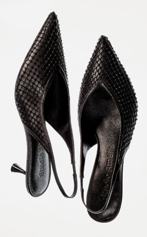 Razor 50 Heel | Black Leather Diamante