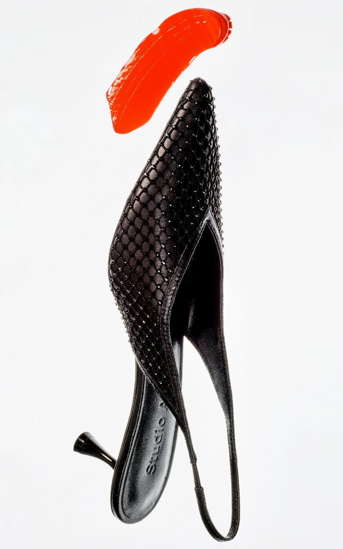 Razor 50 Heel | Black Leather Diamante