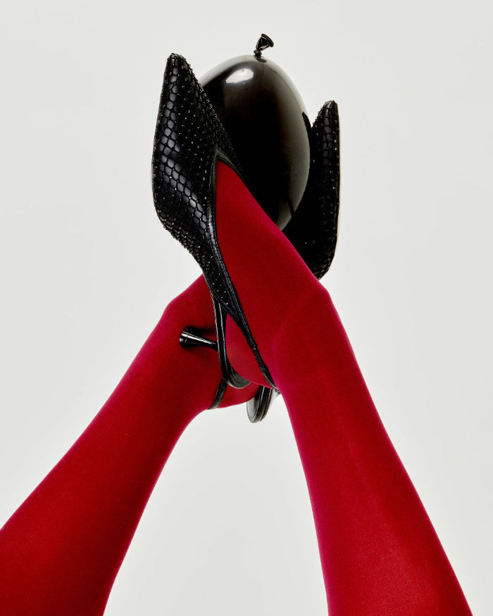 Razor 50 Heel | Black Leather Diamante