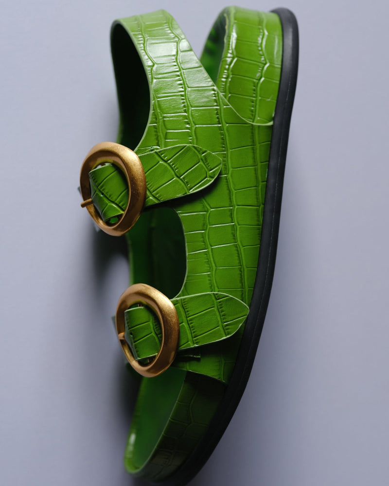 Allegra Chunky Flat Sandal | Sage Crocodile