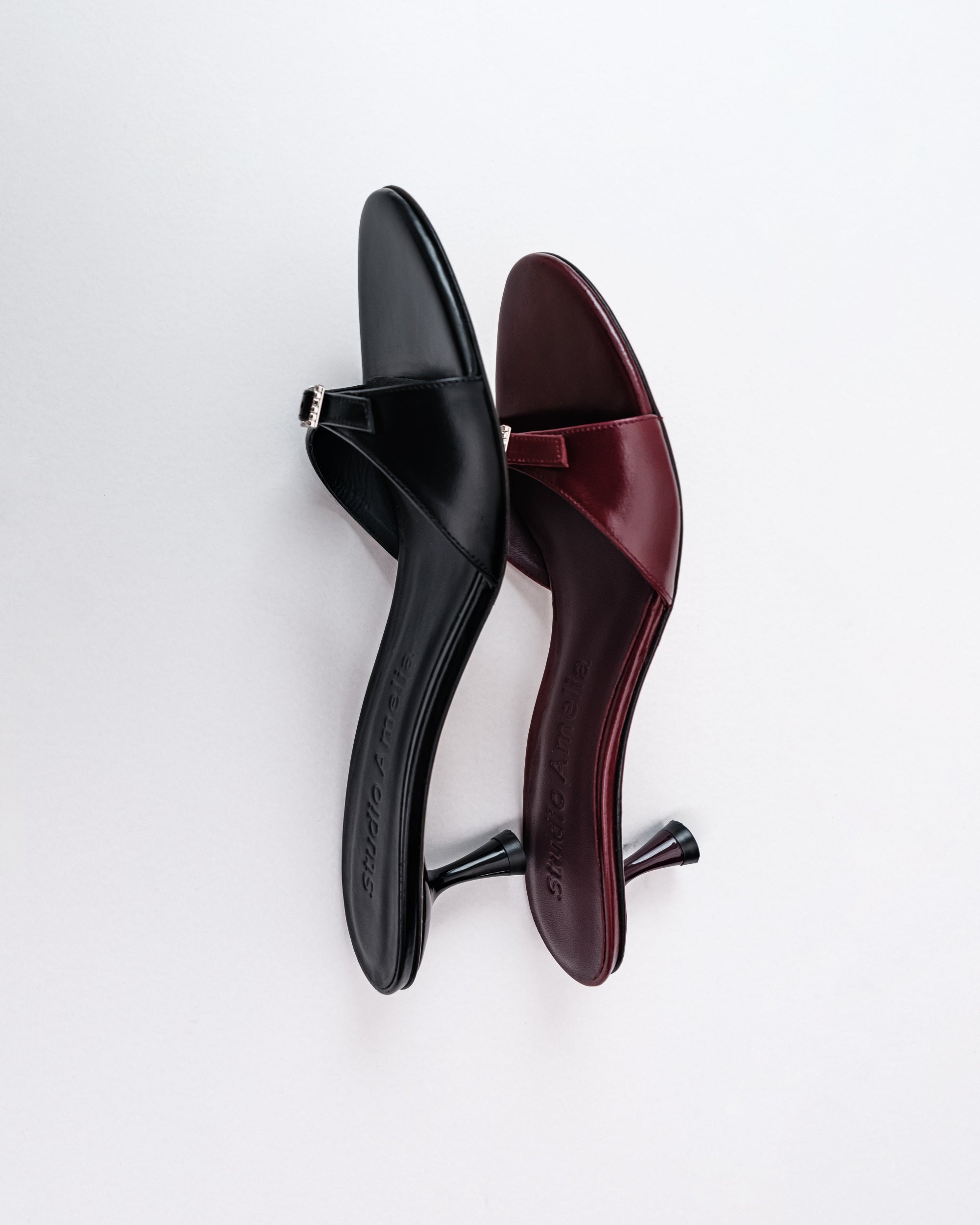 Black and burgundy kitten heels