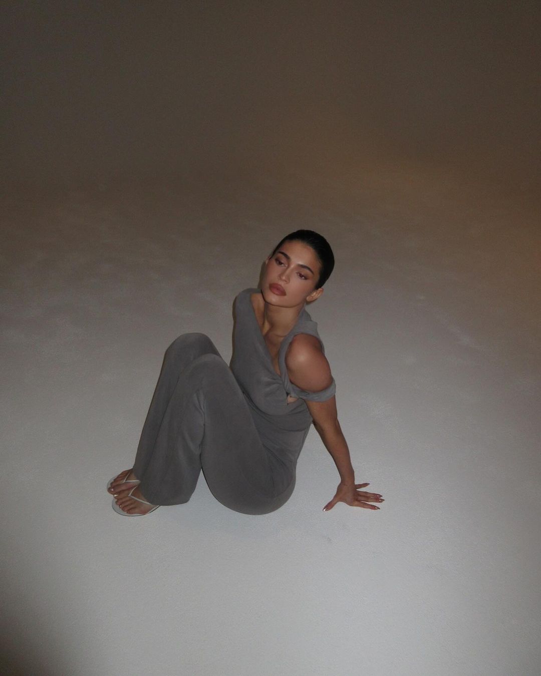 Kylie Jenner wearing the wishbone 50 sandal by Studio Amelia