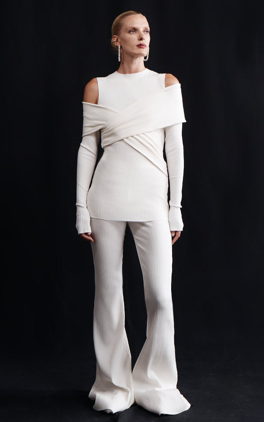 Giza Rib Flare Pant | Ivory - SAMPLE