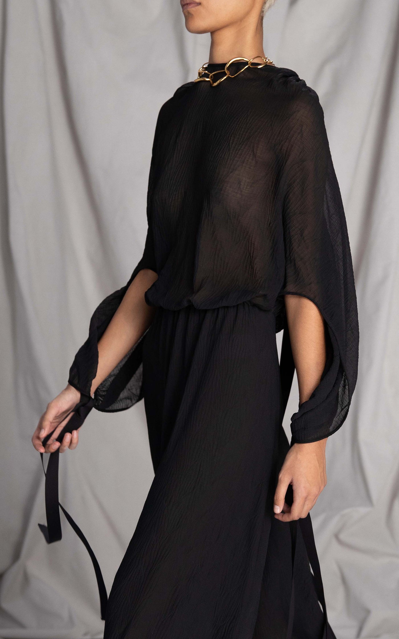 Medusa Pleated Maxi Dress | Black - SAMPLE