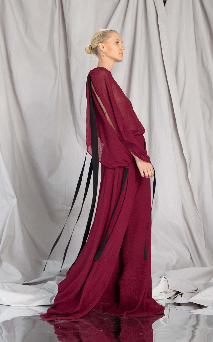 Medusa Pleated Maxi Dress | Bordeaux - SAMPLE