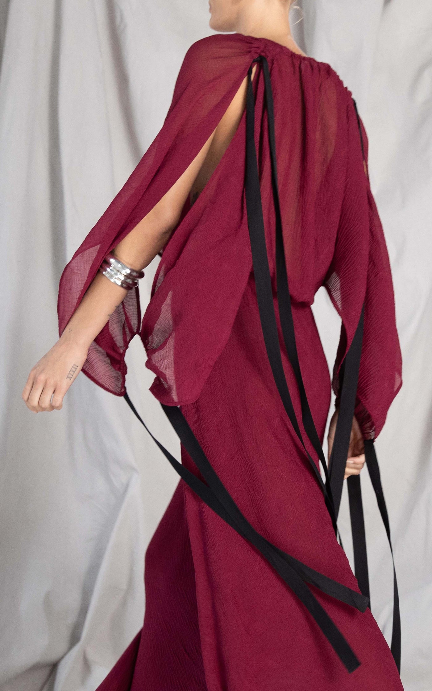 Medusa Pleated Maxi Dress | Bordeaux - SAMPLE