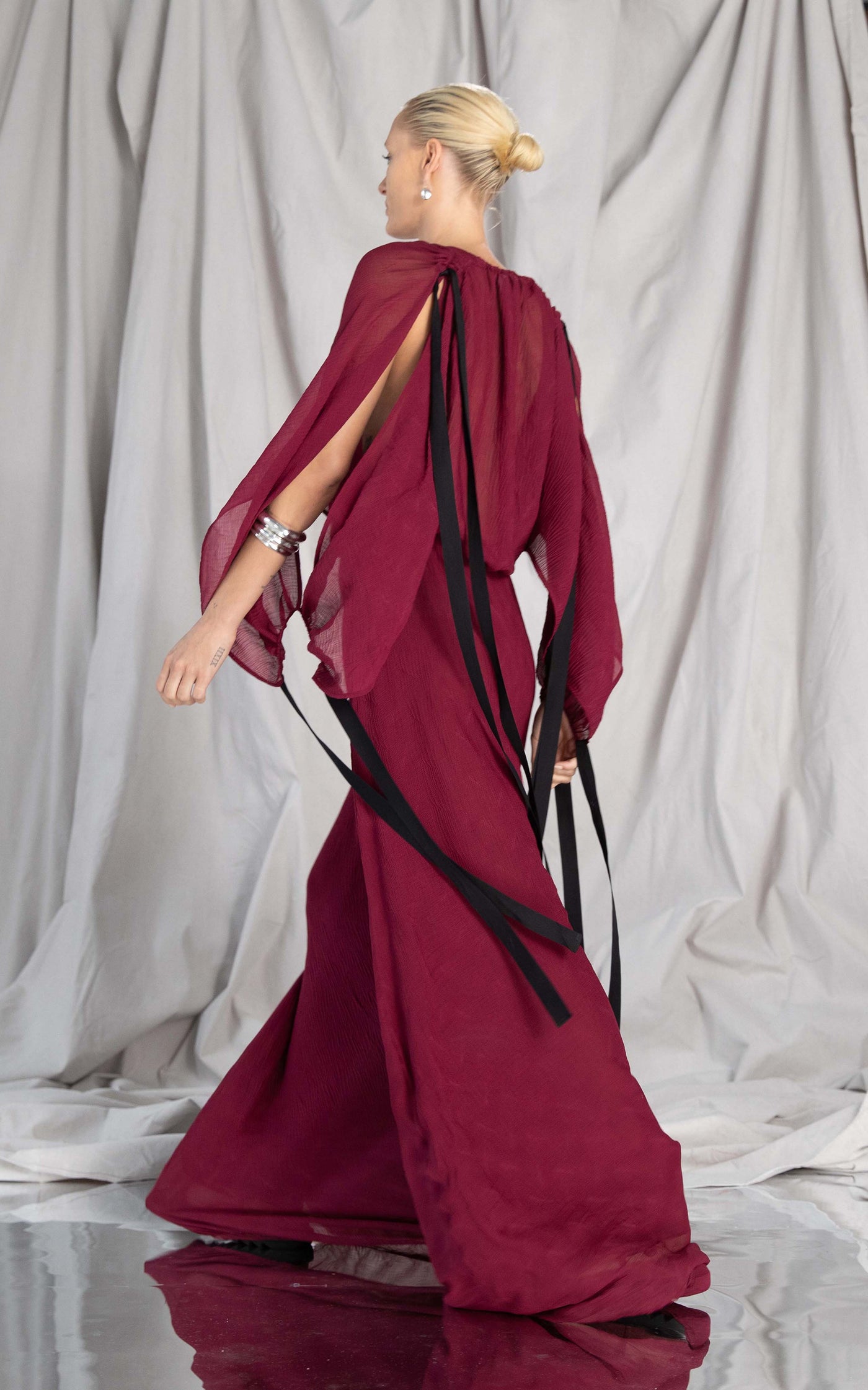 Medusa Pleated Maxi Dress | Bordeaux - SAMPLE