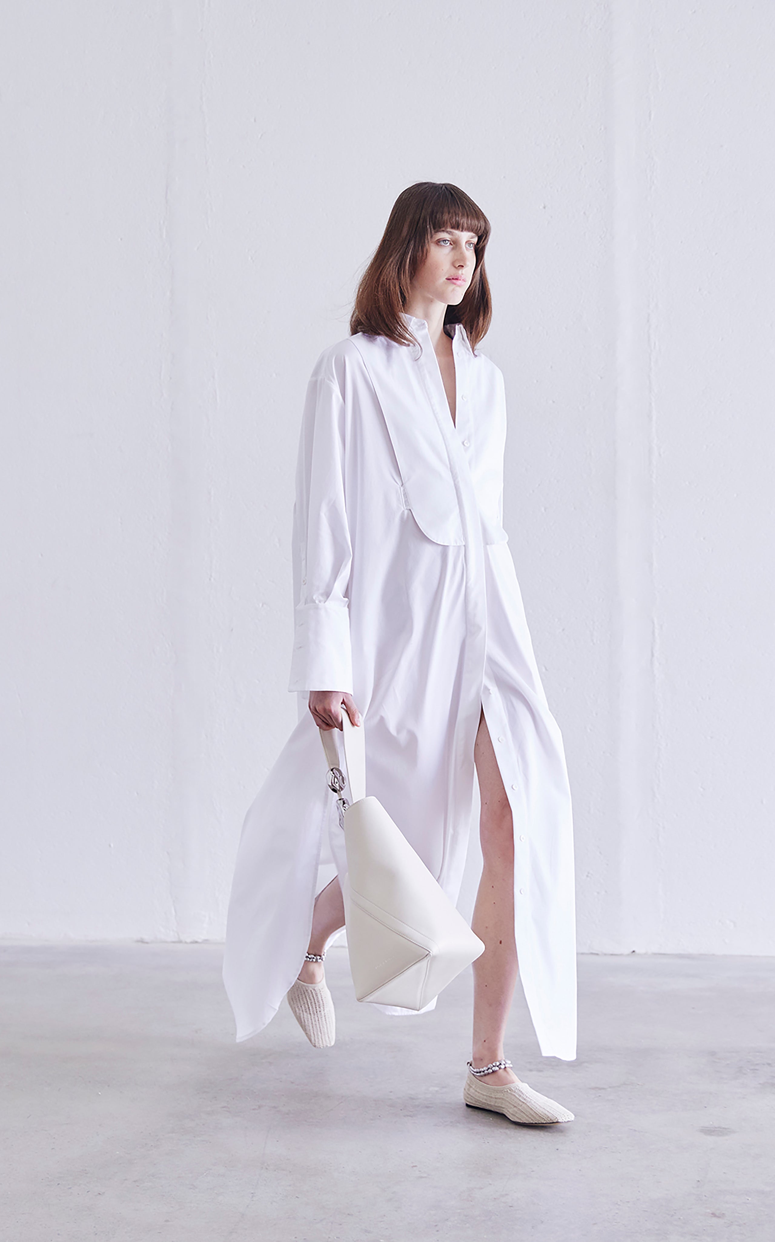Tendril Bib Shirt Dress | White