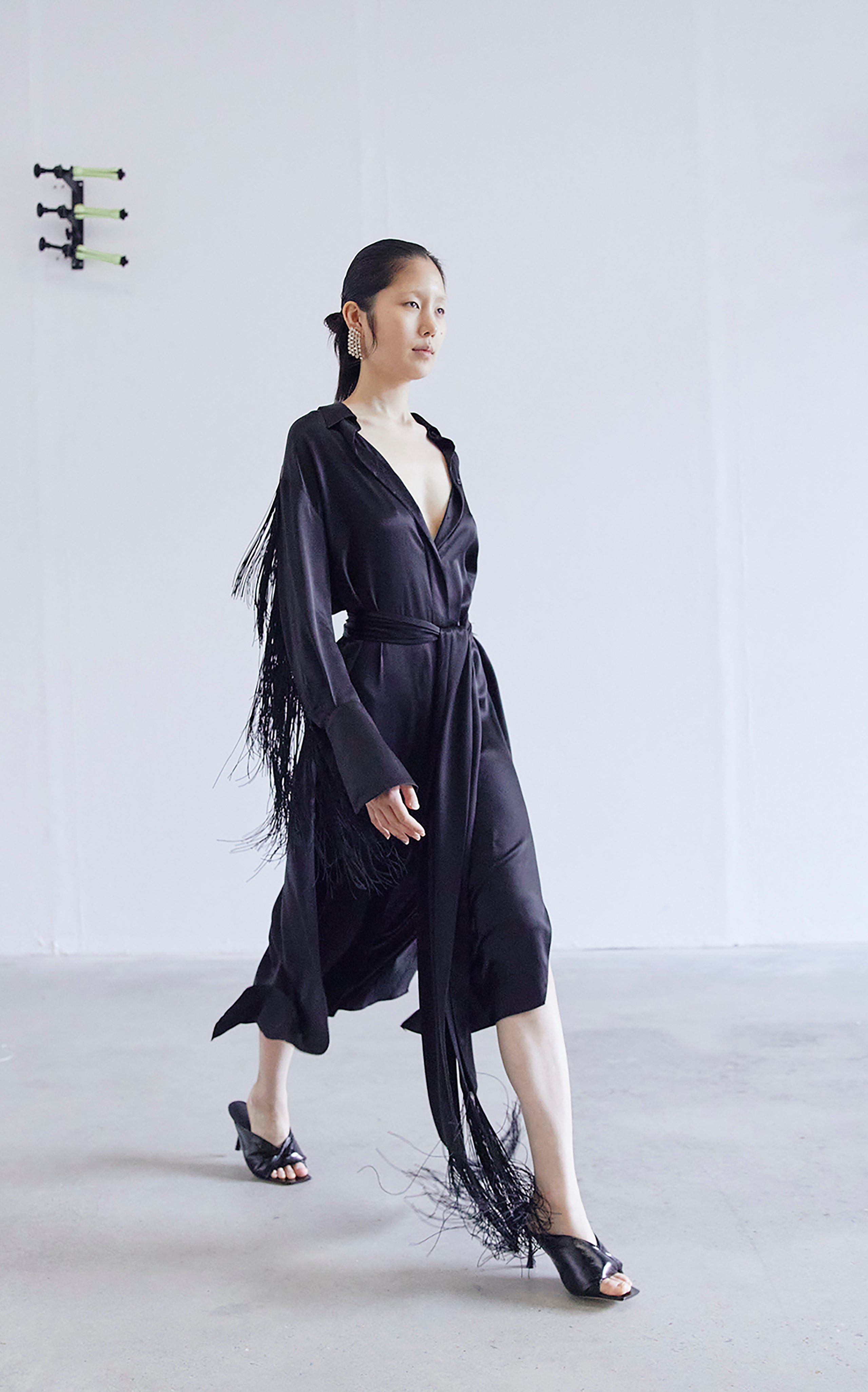 Nettle Fringed Shirt Dress | Black