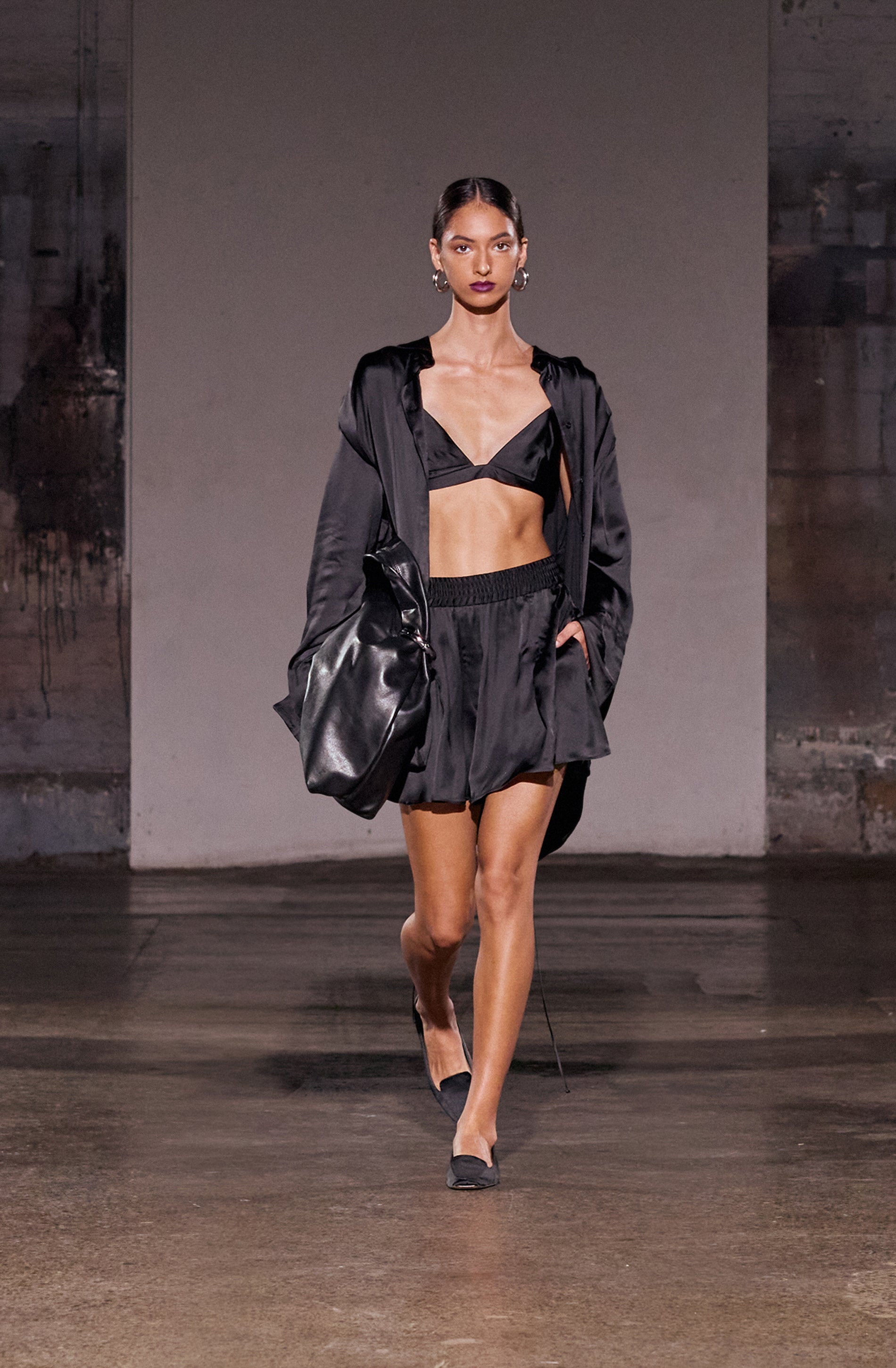 Magma Draped Back Shirt | Black Silk