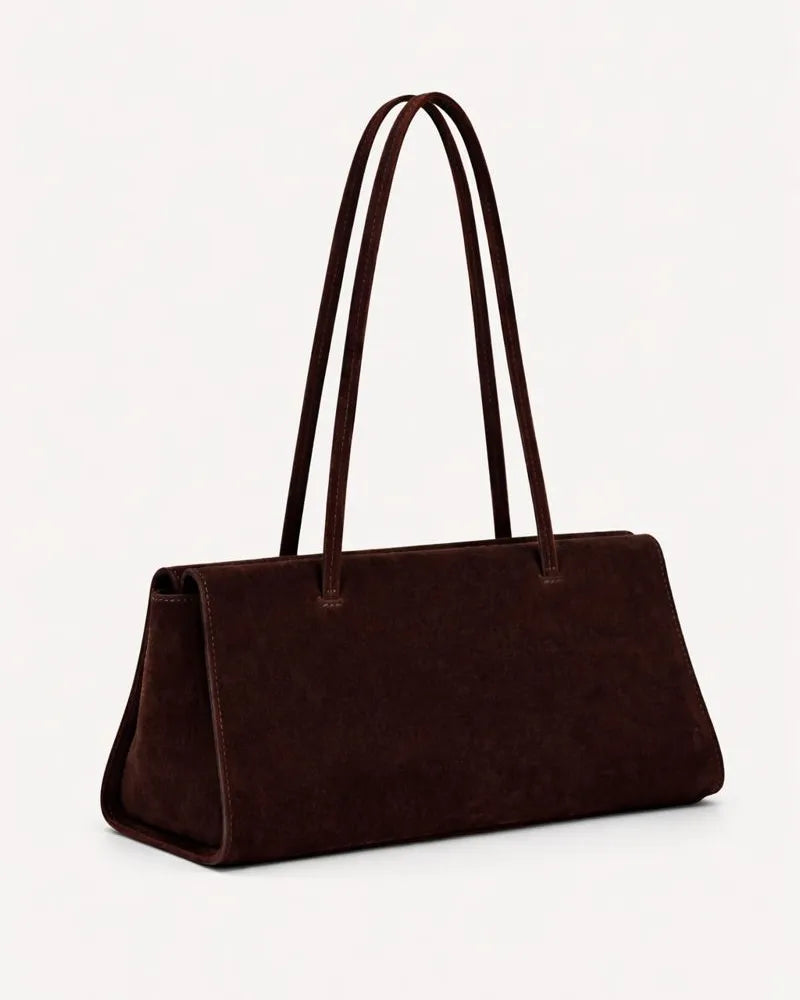 Dark brown handbag made of suede