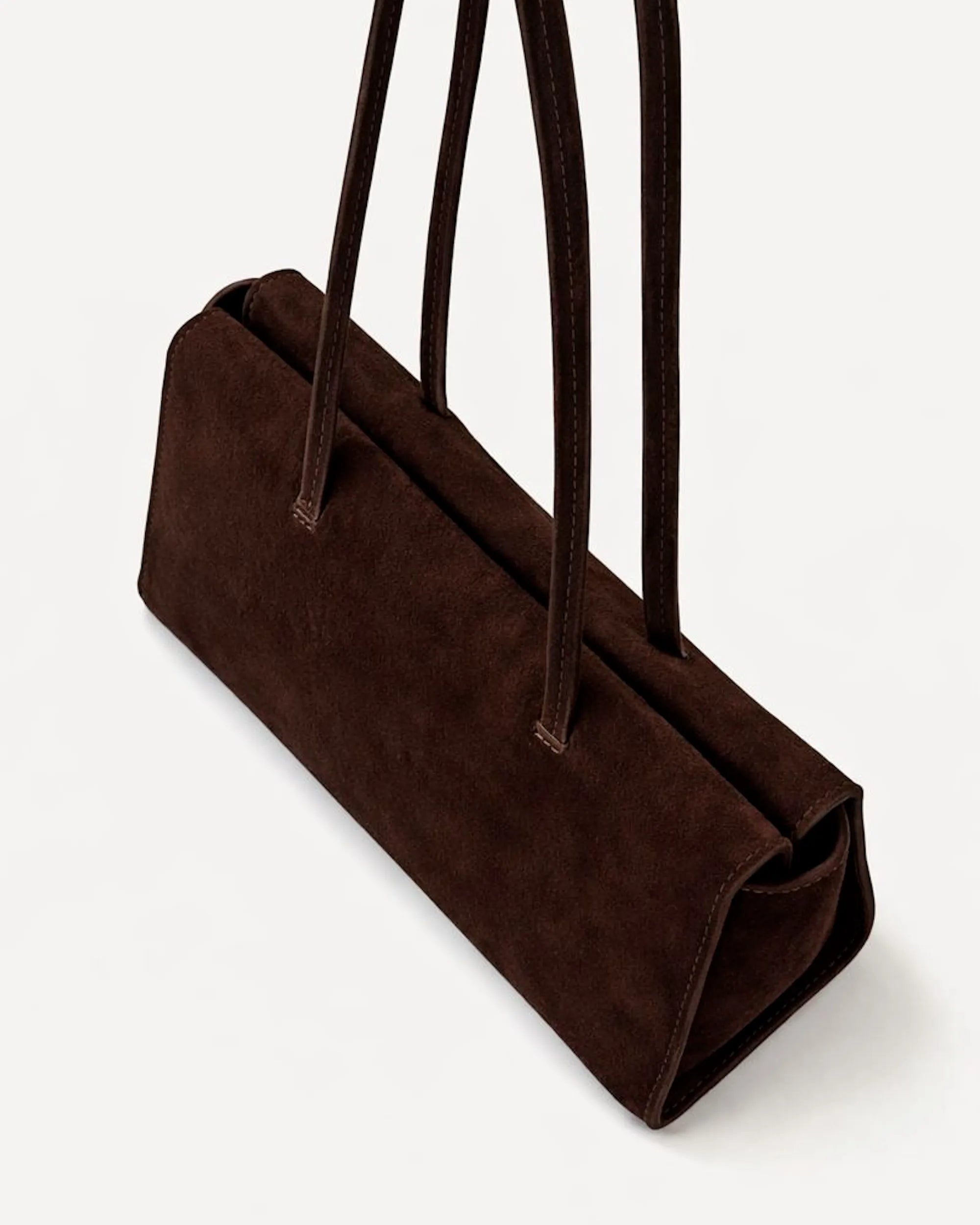Casual dark brown small handbag with long handles