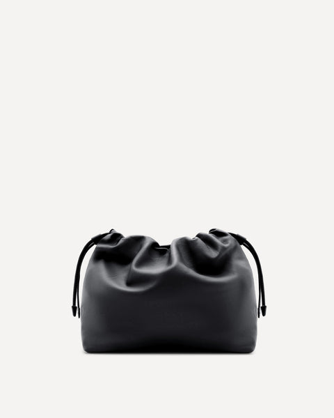 drawstring shoulder bag／black leather Alexandra Black Handbag | Premium Handbags By Studio Amelia