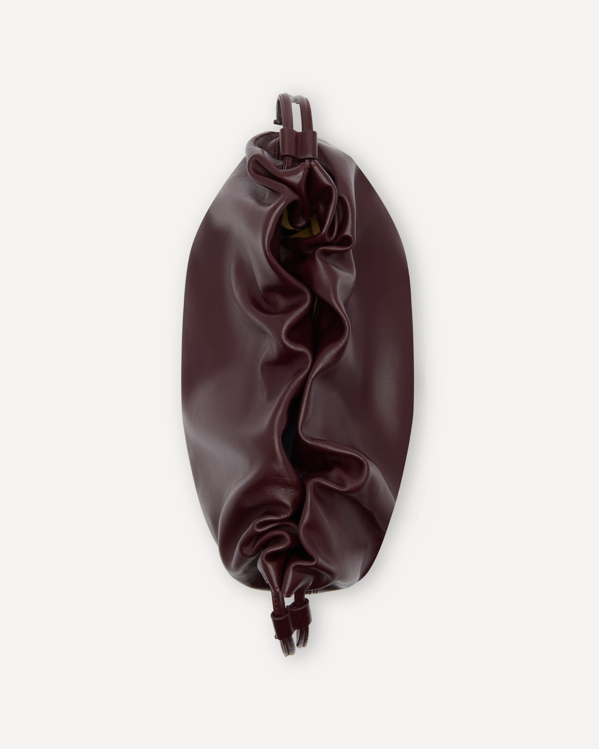 Brown drawstring pouch on a white background