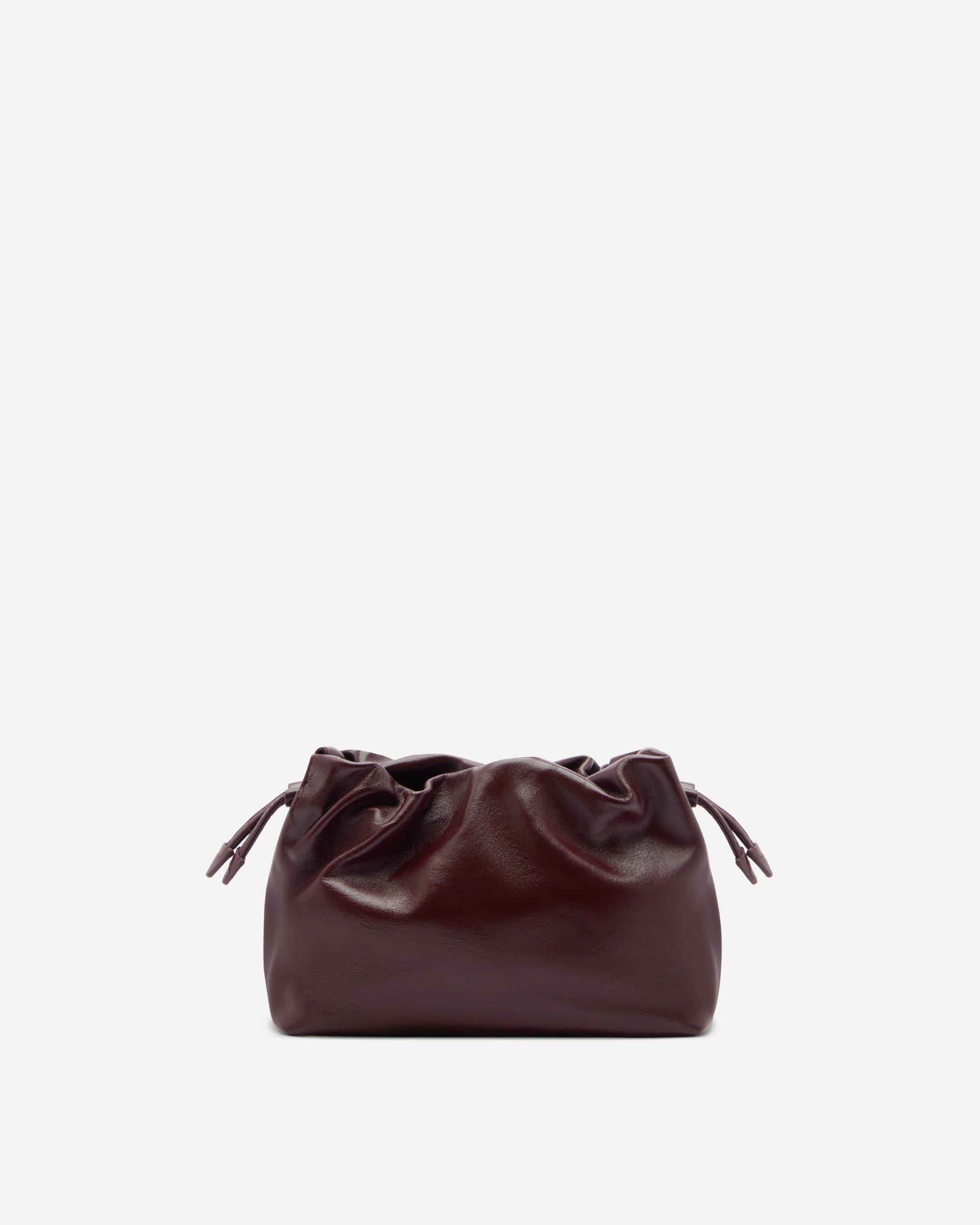 Burgundy leather clutch with drawstrings