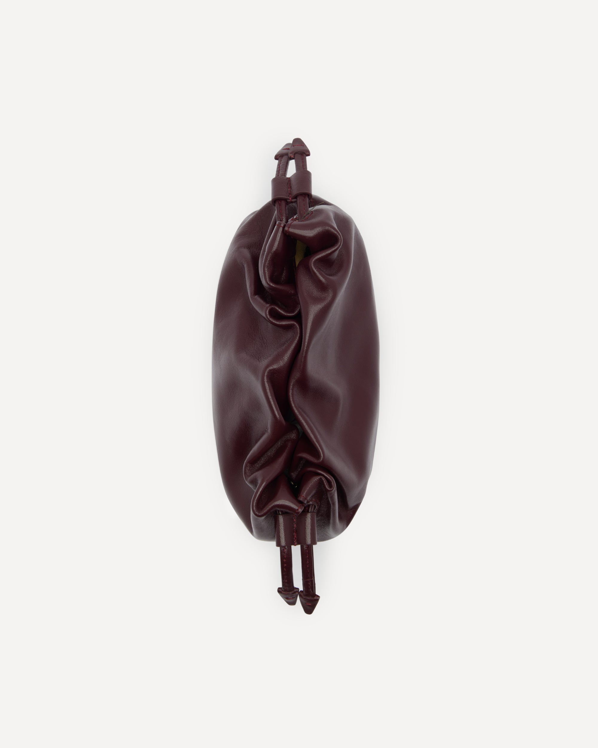 maroon drawstring leather clutch for women