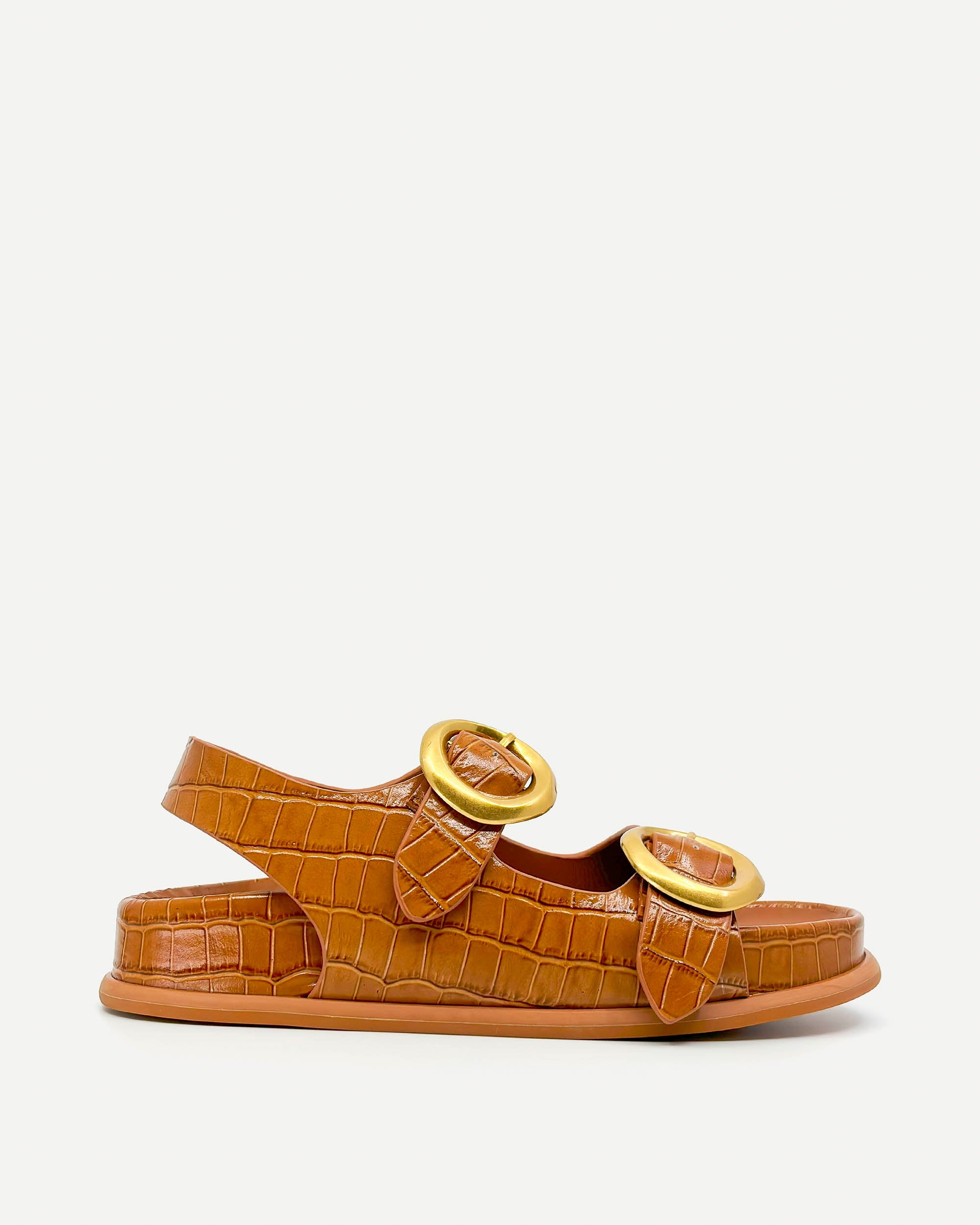 Allegra Chunky Flat Sandal | Tan Crocodile