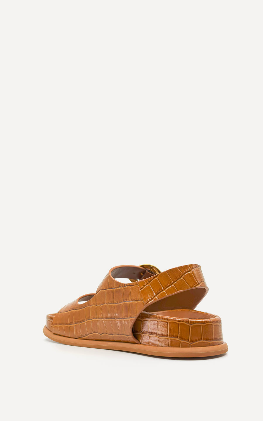 Allegra Chunky Flat Sandal | Tan Crocodile