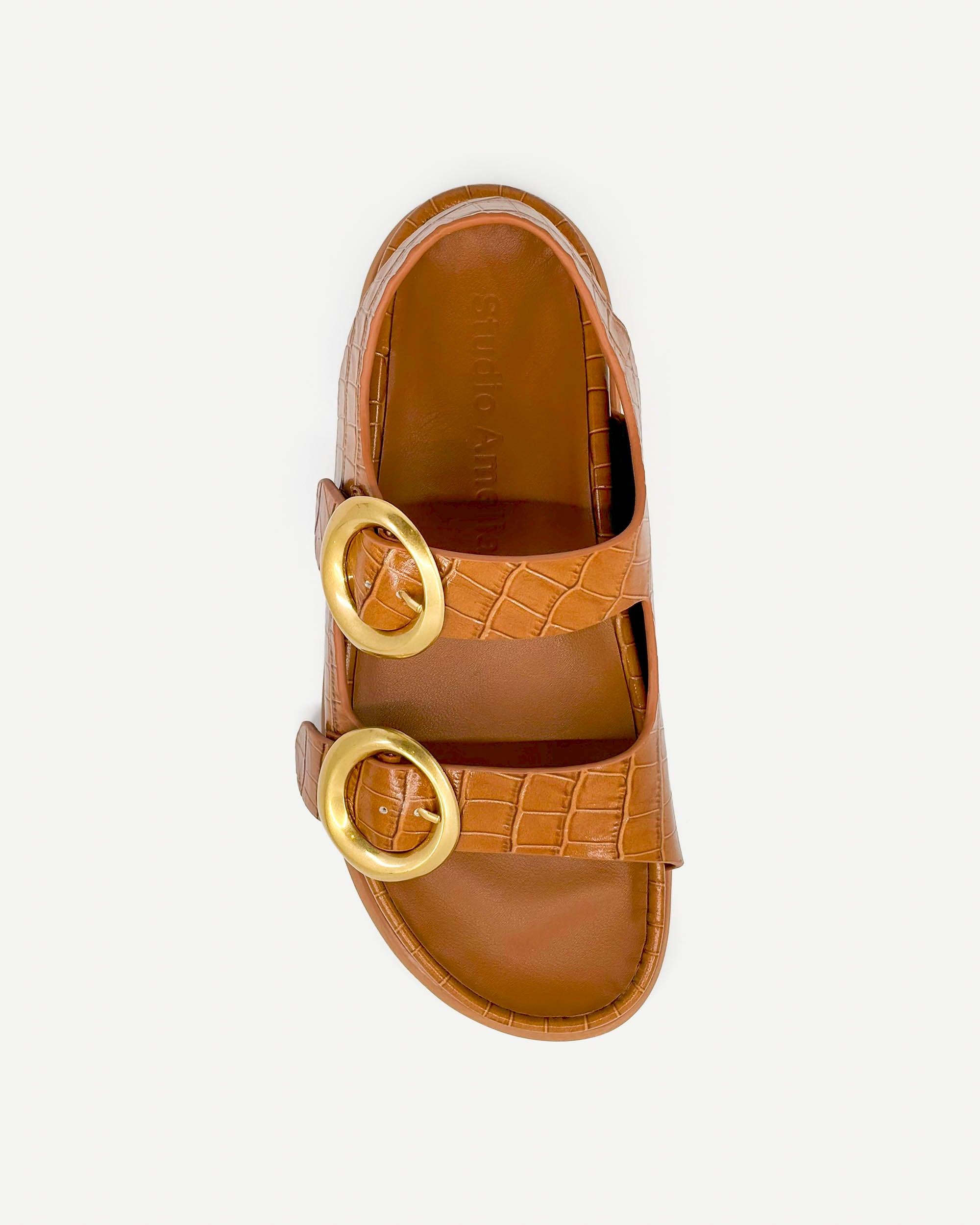 Allegra Chunky Flat Sandal | Tan Crocodile