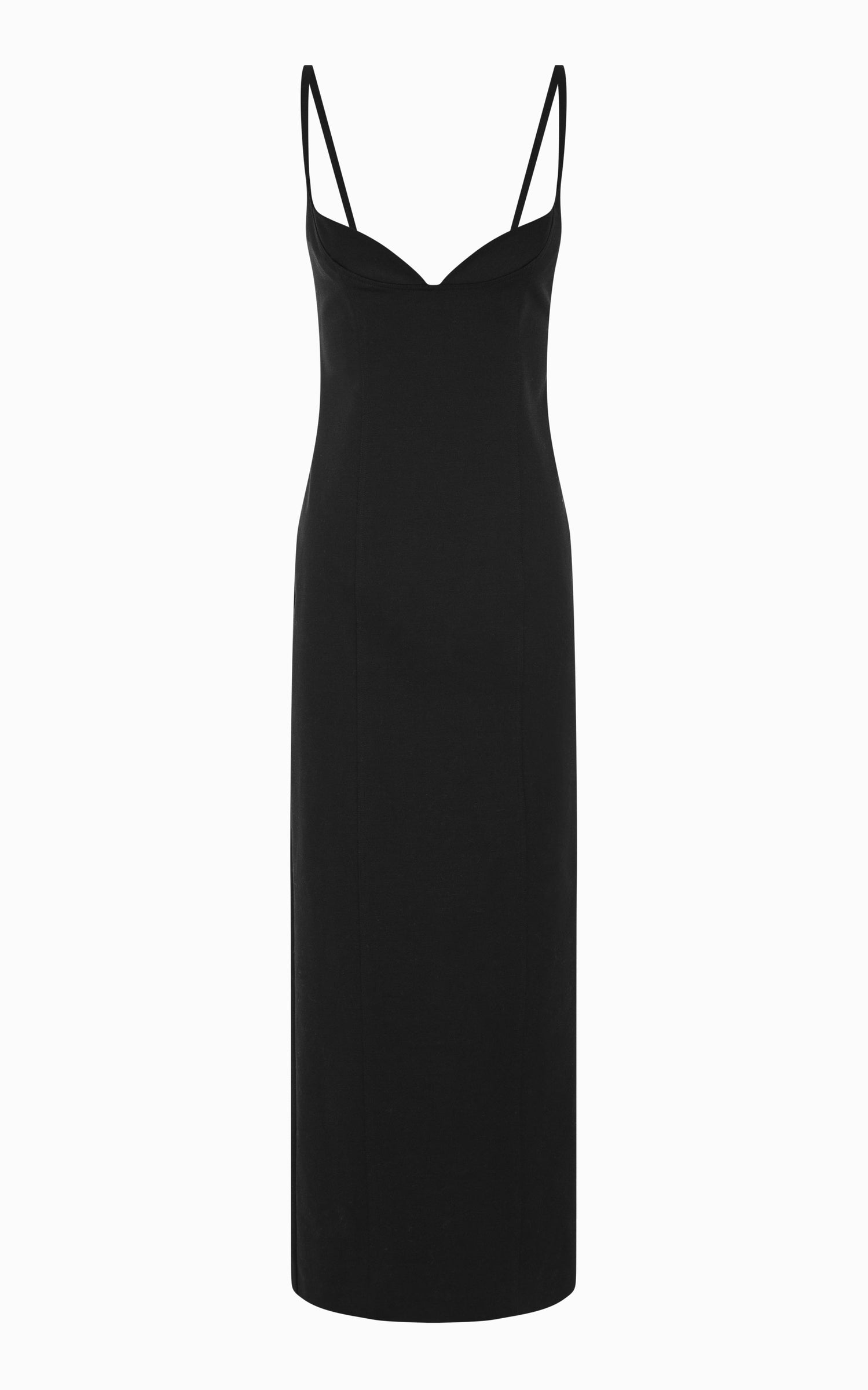 Black slip dress on a white background