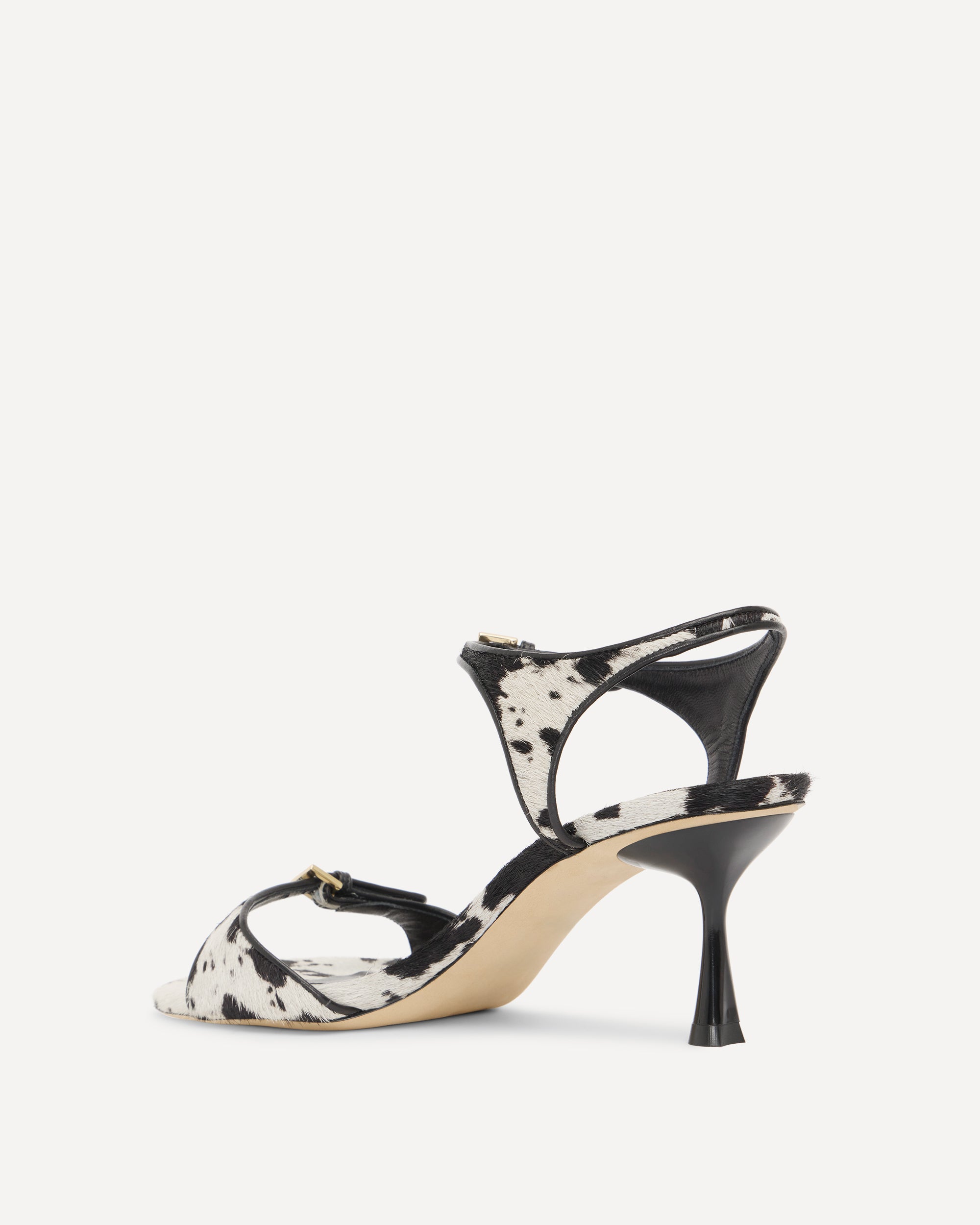 Black and white high-heeled shoe on a white background