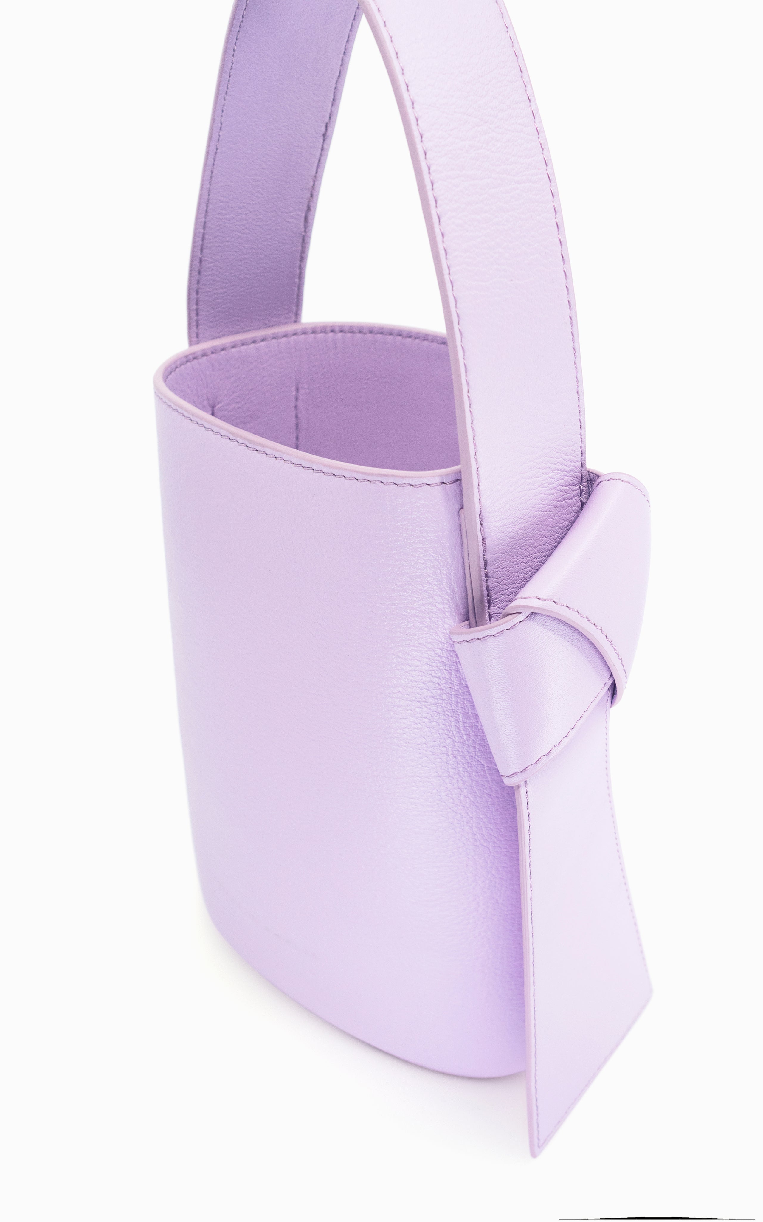 purple lilac bucket leather handbag