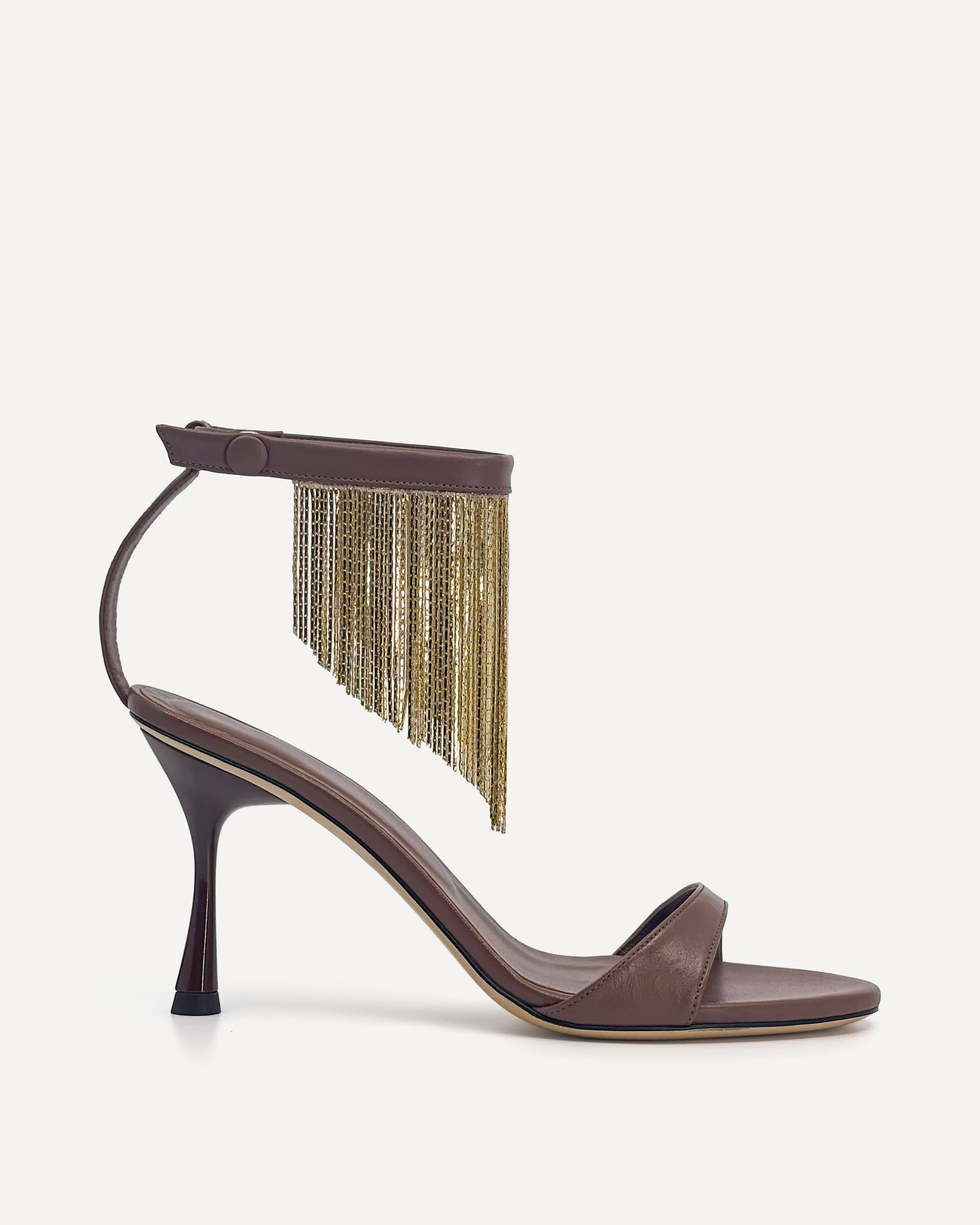Brown leather high heeled sandal
