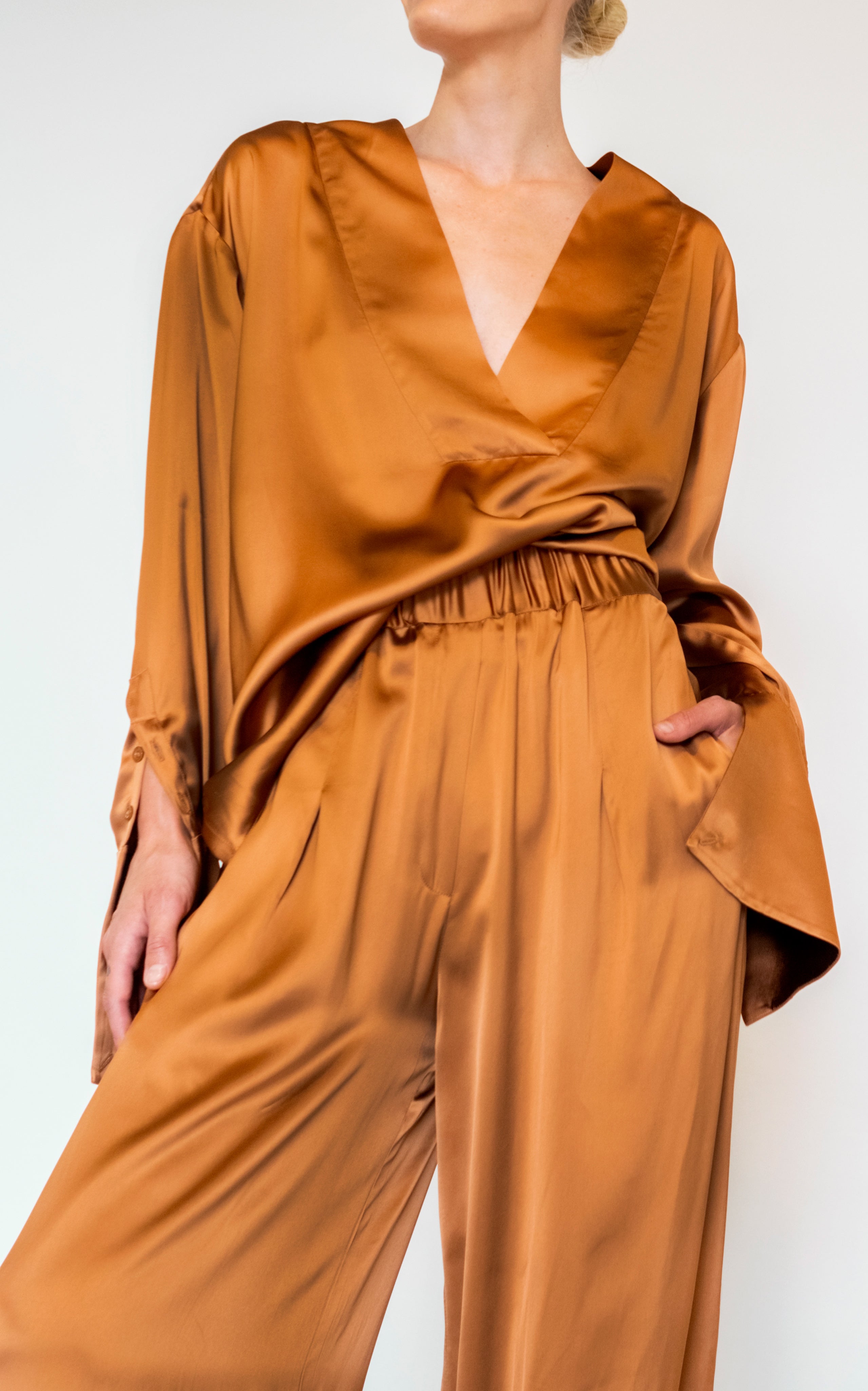 Flux Deep V Blouse | Caramel