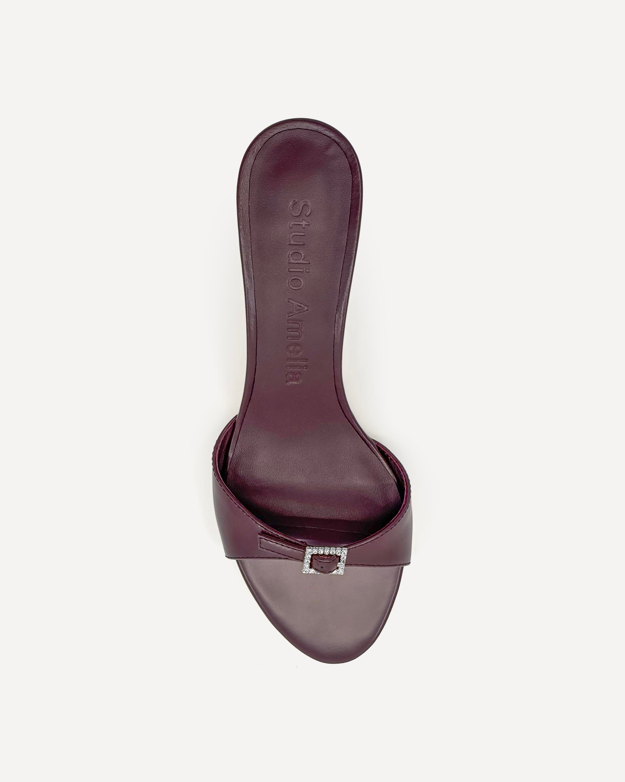 Maroon sandals with silver buckle 