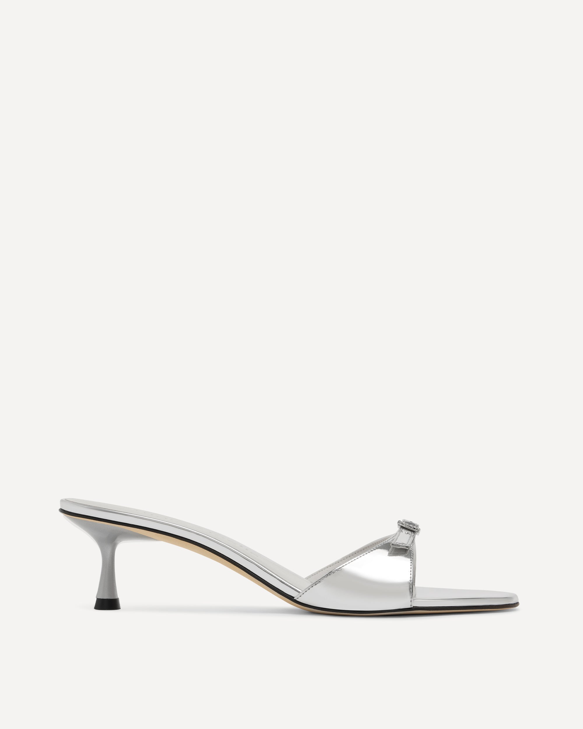 Silver sandal with kitten heel