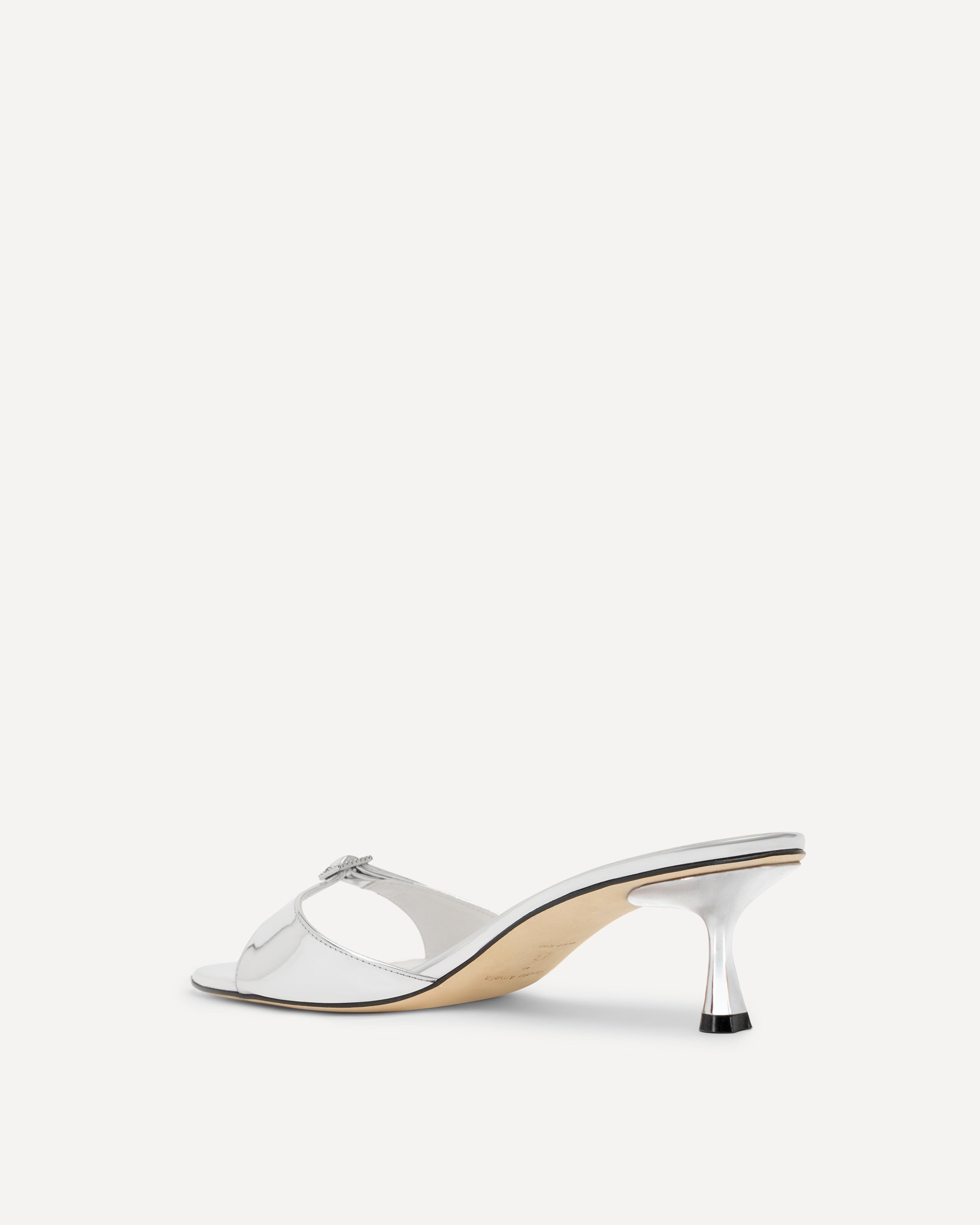 silver kitten heel with silver adjustable buckle