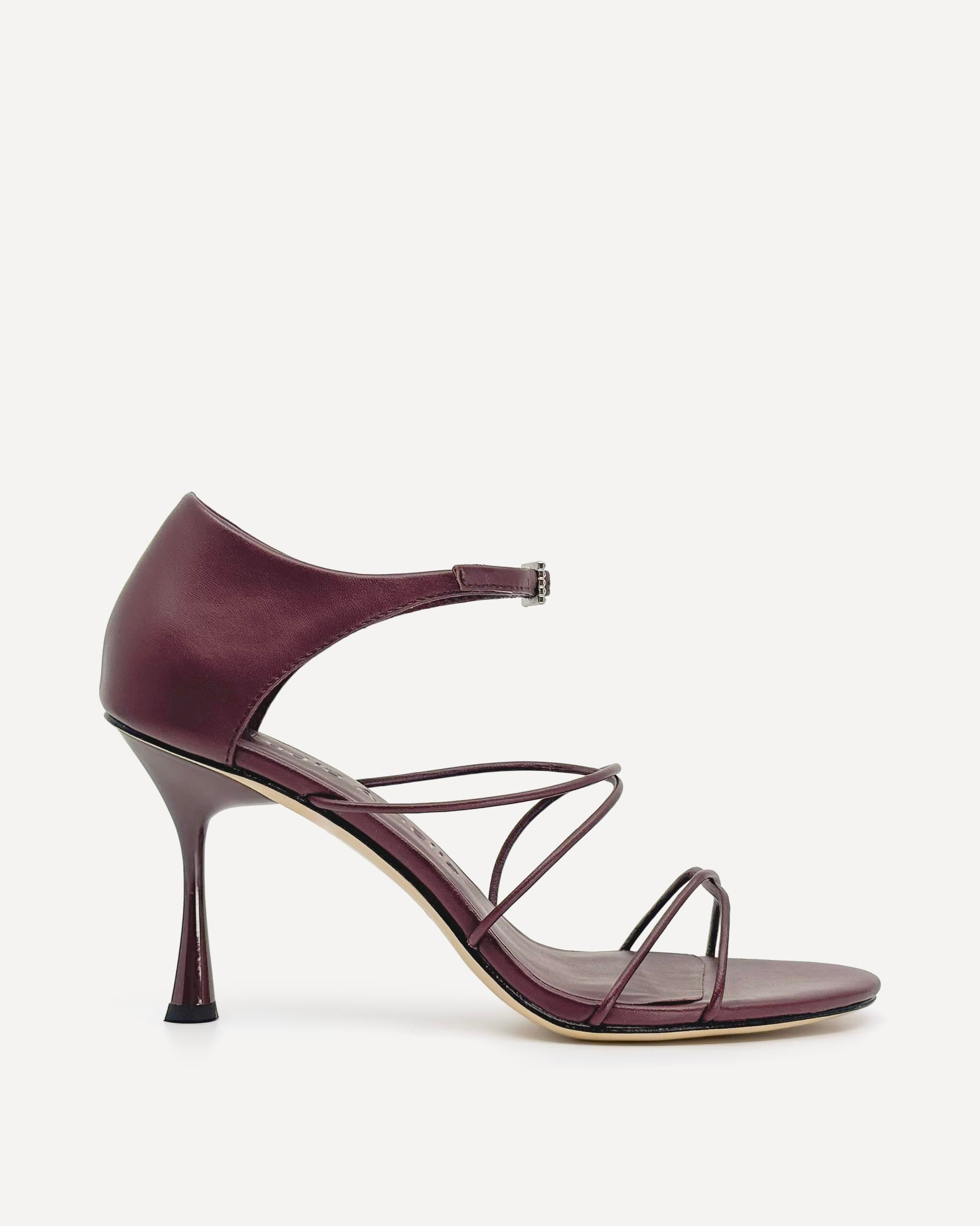 Burgundy high heels with cross straps