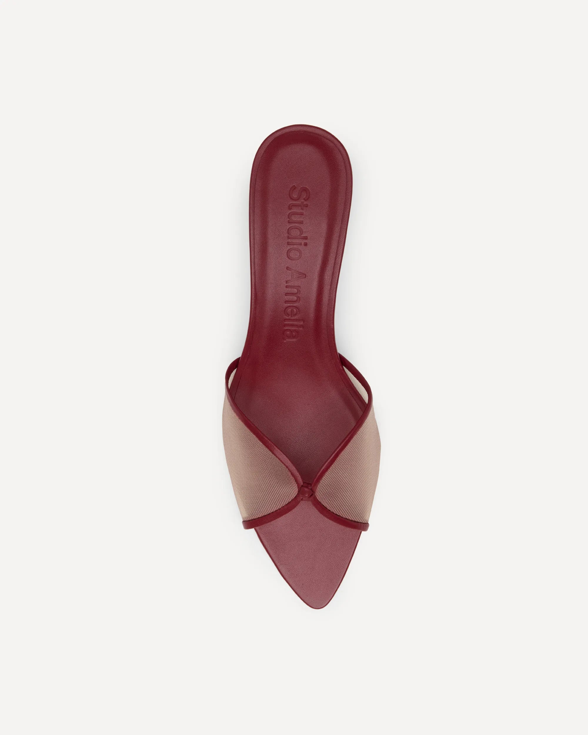 red pointed leather sandal with mesh upper
