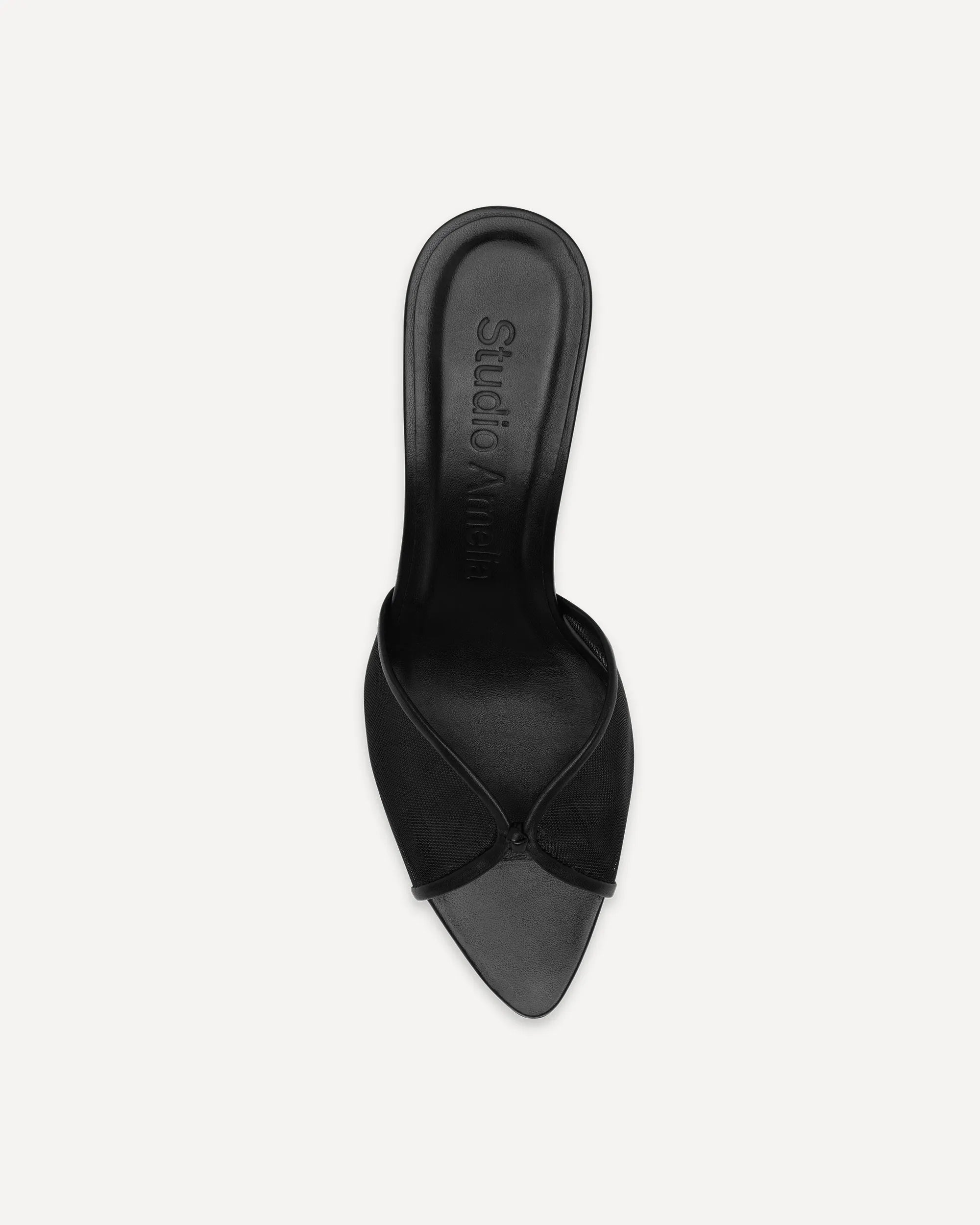 Black leather mule with pointed toe