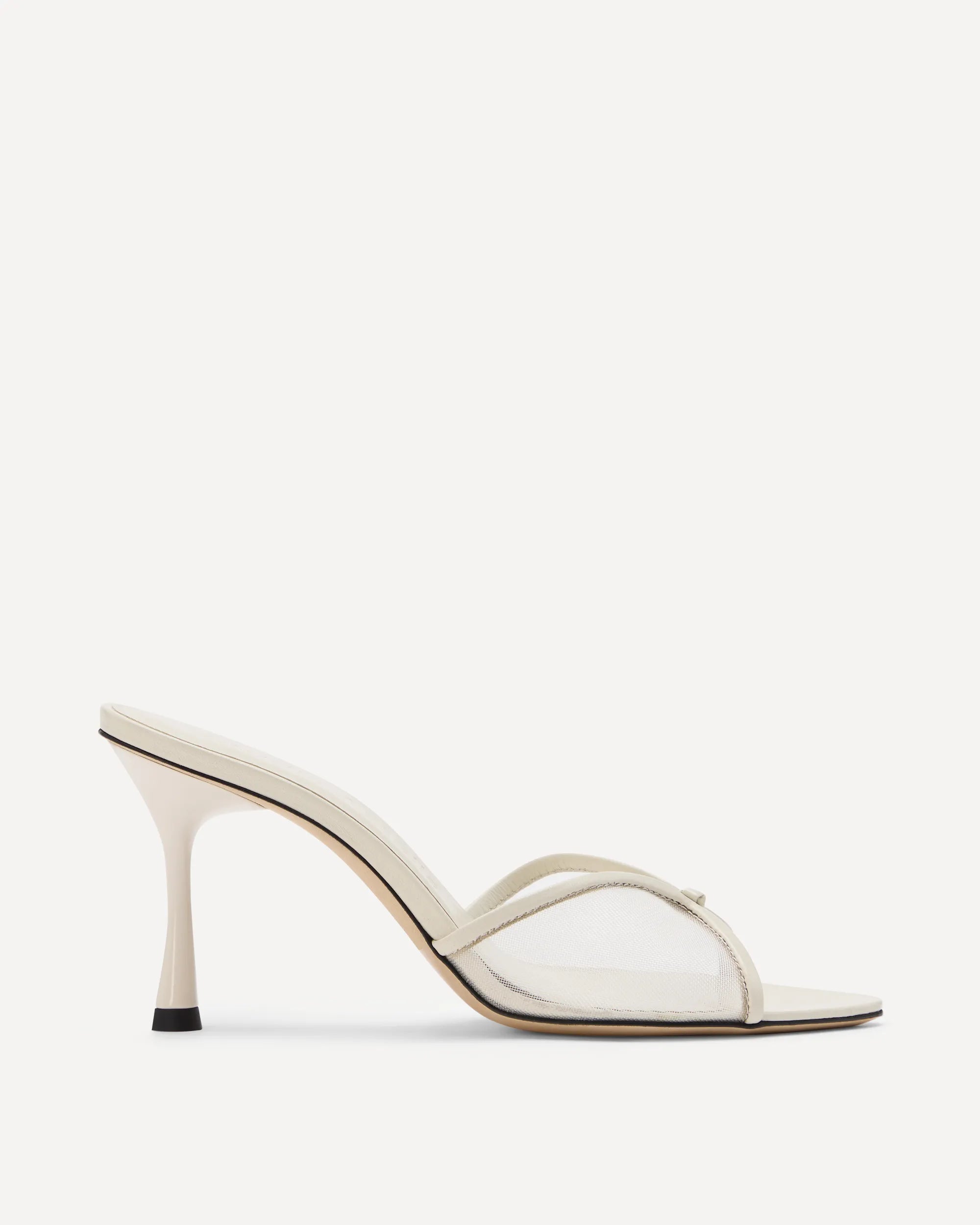 White high heeled sandal with mesh upper